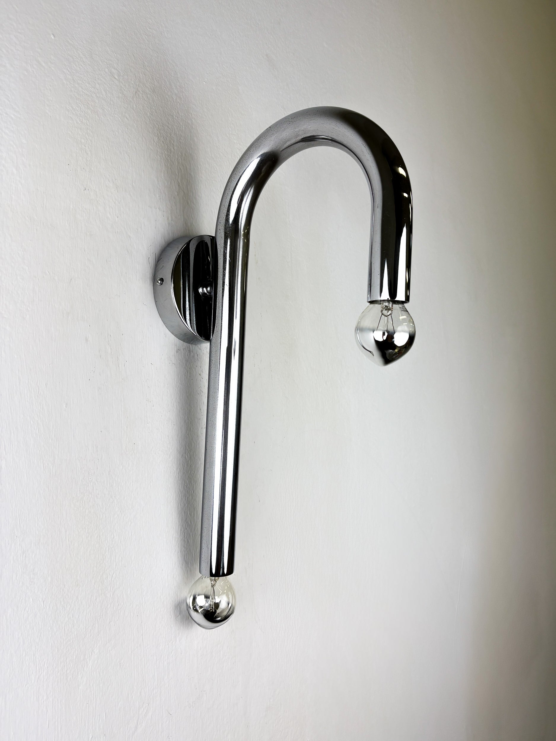 Space-Age Tubular Wall Light, Chromed Metal, Italy, 1970s