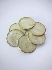 Hollywood Regency mother-of-pearl & brass Coasters, Set of 6, Italy, 1970's
