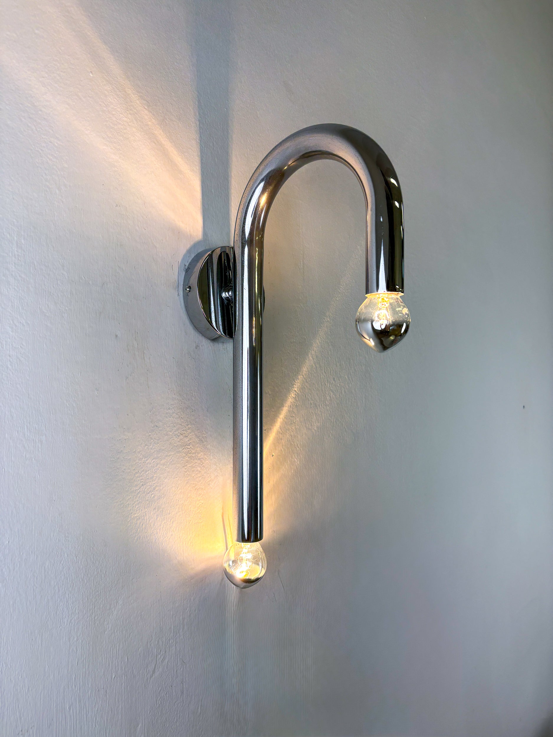 Space-Age Tubular Wall Light, Chromed Metal, Italy, 1970s
