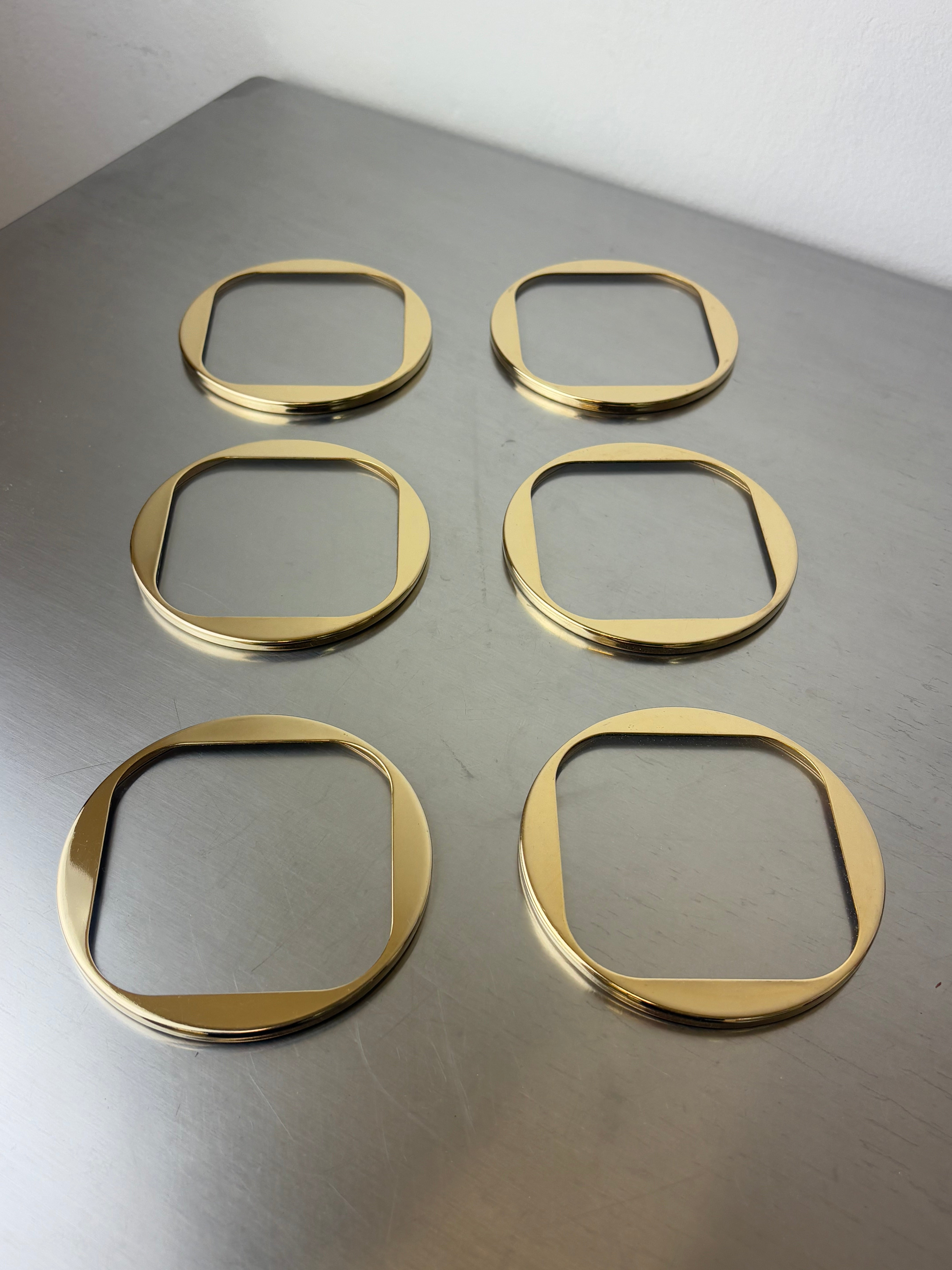 Willy Rizzo Style Lucite & Brass Coasters, Set of 6, Italy, 1970's