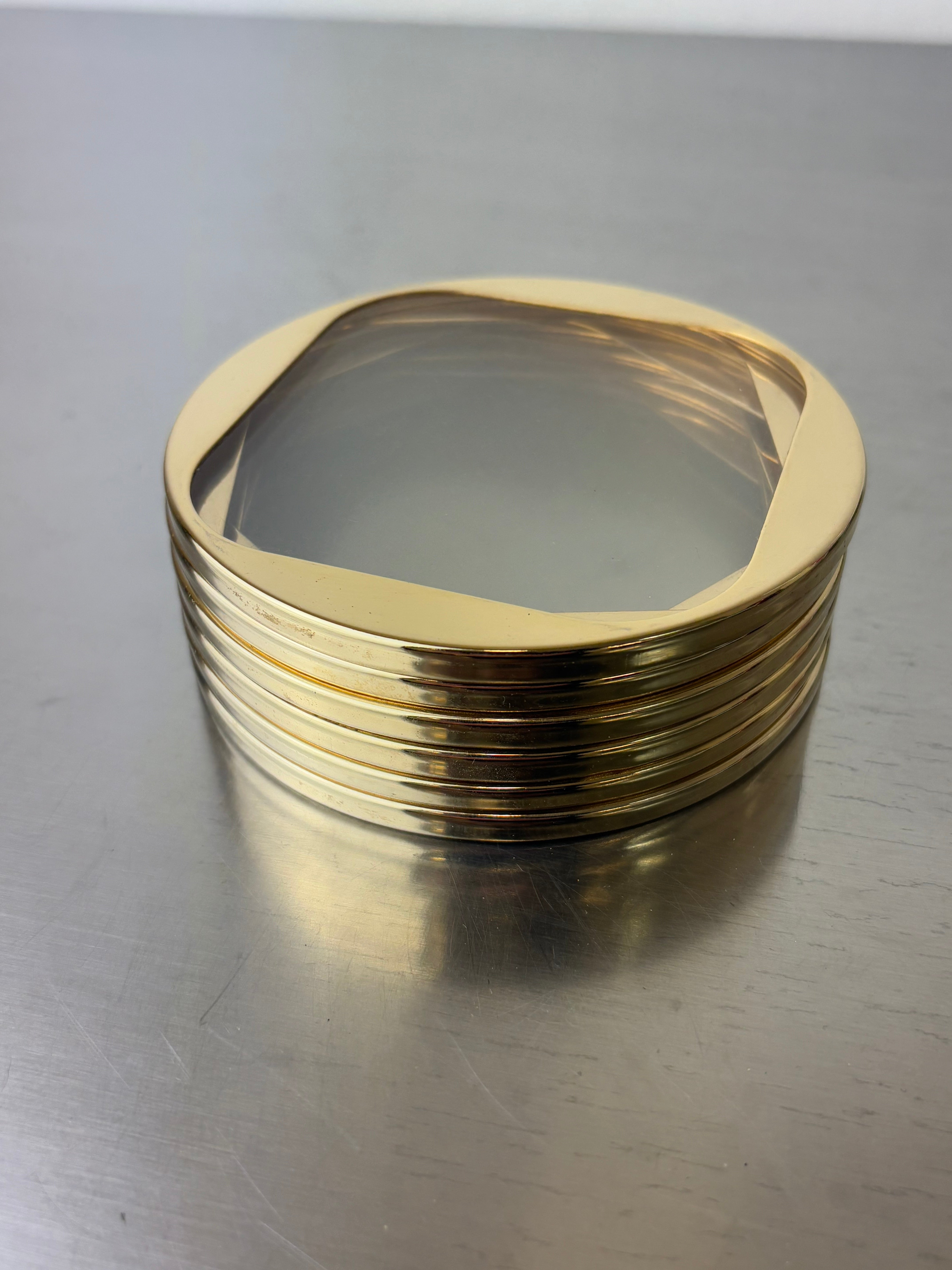 Willy Rizzo Style Lucite & Brass Coasters, Set of 6, Italy, 1970's