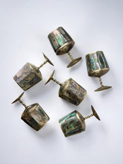 Abalone Shell & Alpaca Shot Glasses, set of 6,  Mexico, 1970's