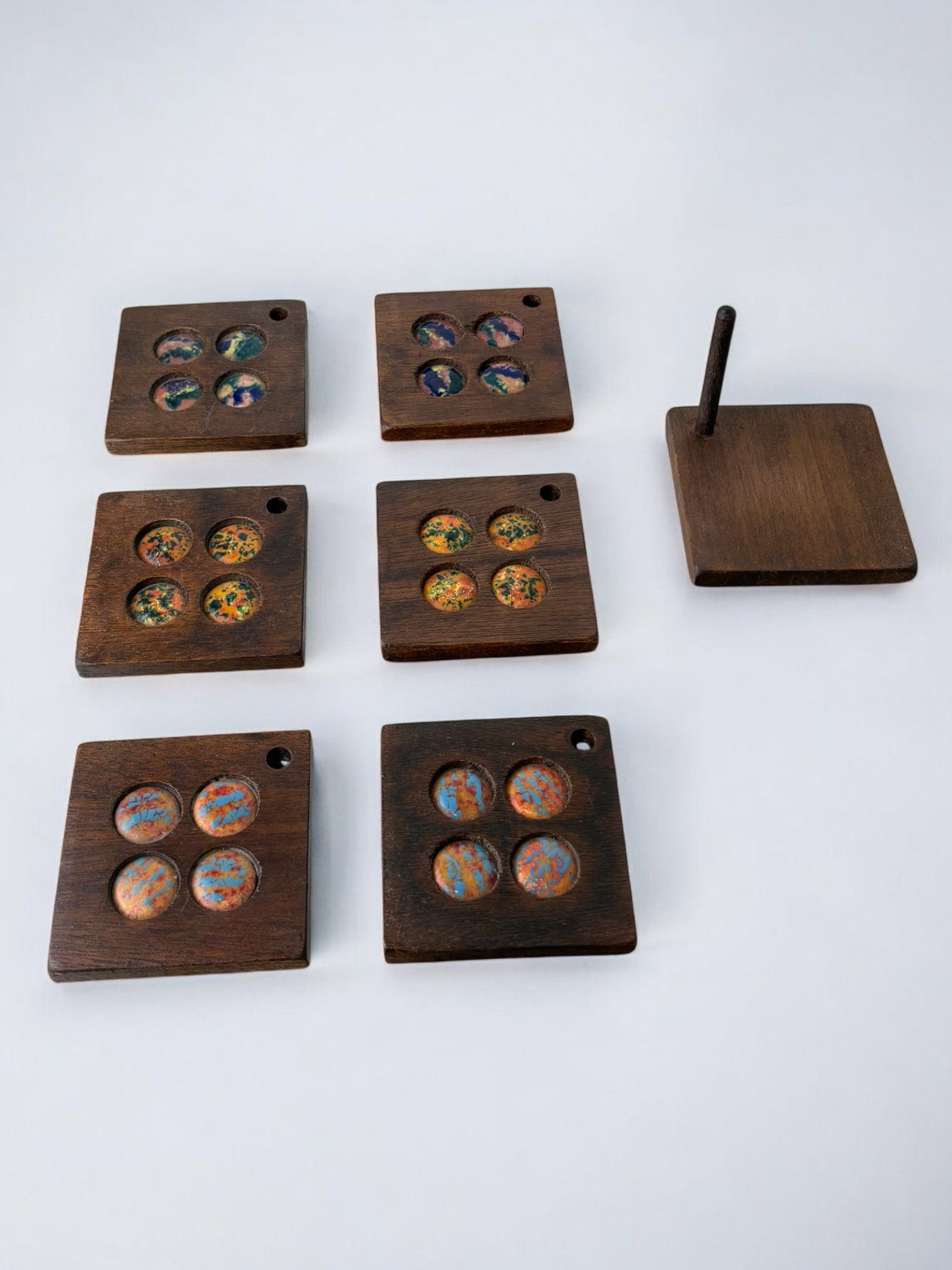 Set of 6 modernist enamel coasters by J. Capo Esmaltes, Spain, 1970's