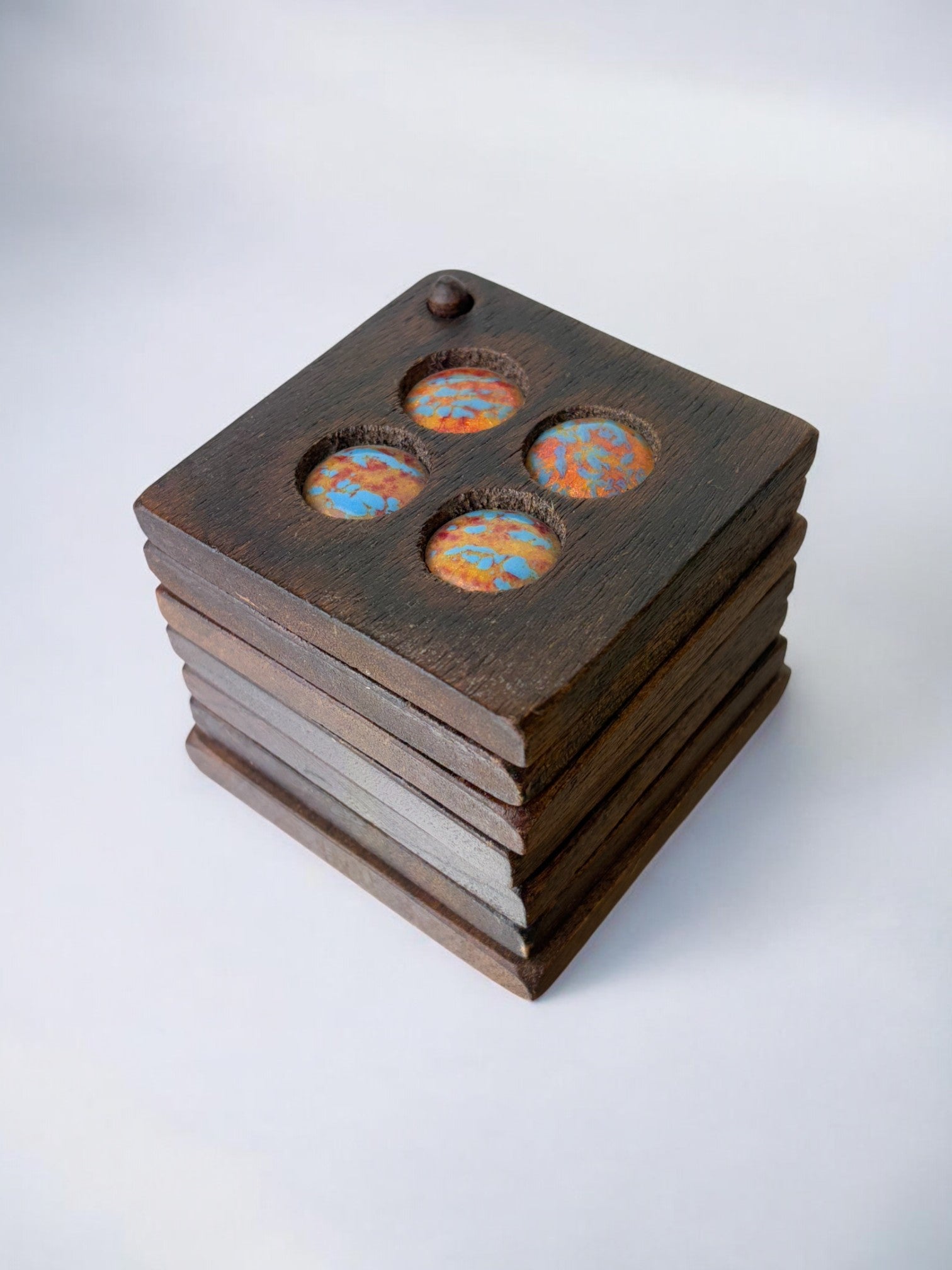Set of 6 modernist enamel coasters by J. Capo Esmaltes, Spain, 1970's