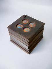 Set of 6 modernist enamel coasters by J. Capo Esmaltes, Spain, 1970's
