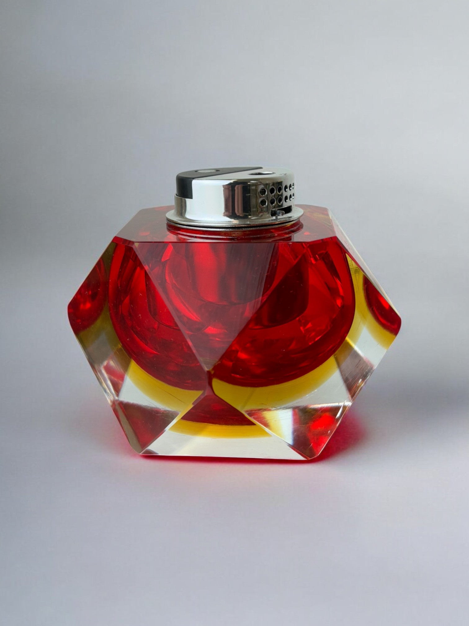 Sommerso faceted Lighter by Flavio Poli, Red & Yellow Murano Glass, Italy, 1970's
