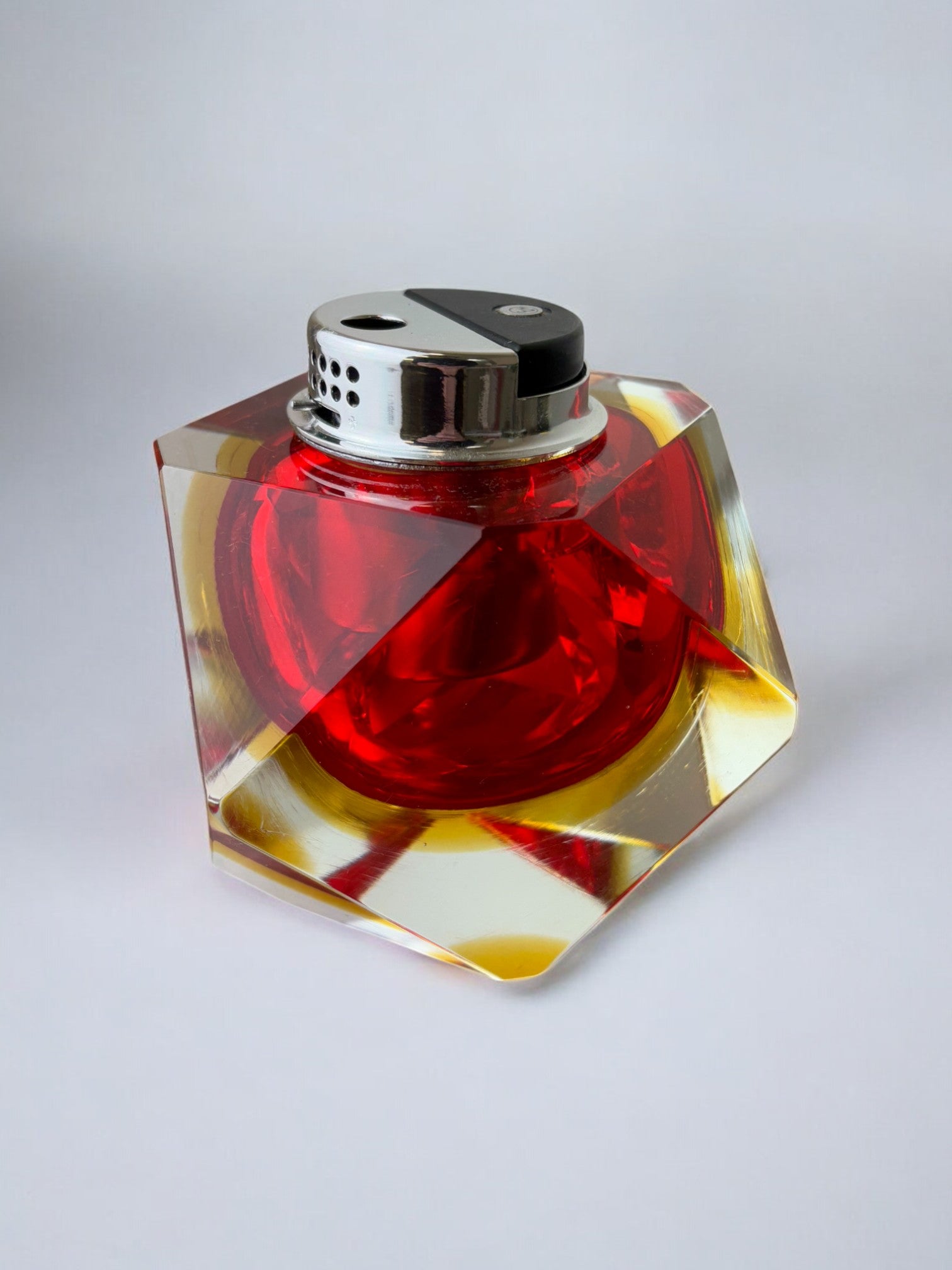 Sommerso faceted Lighter by Flavio Poli, Red & Yellow Murano Glass, Italy, 1970's
