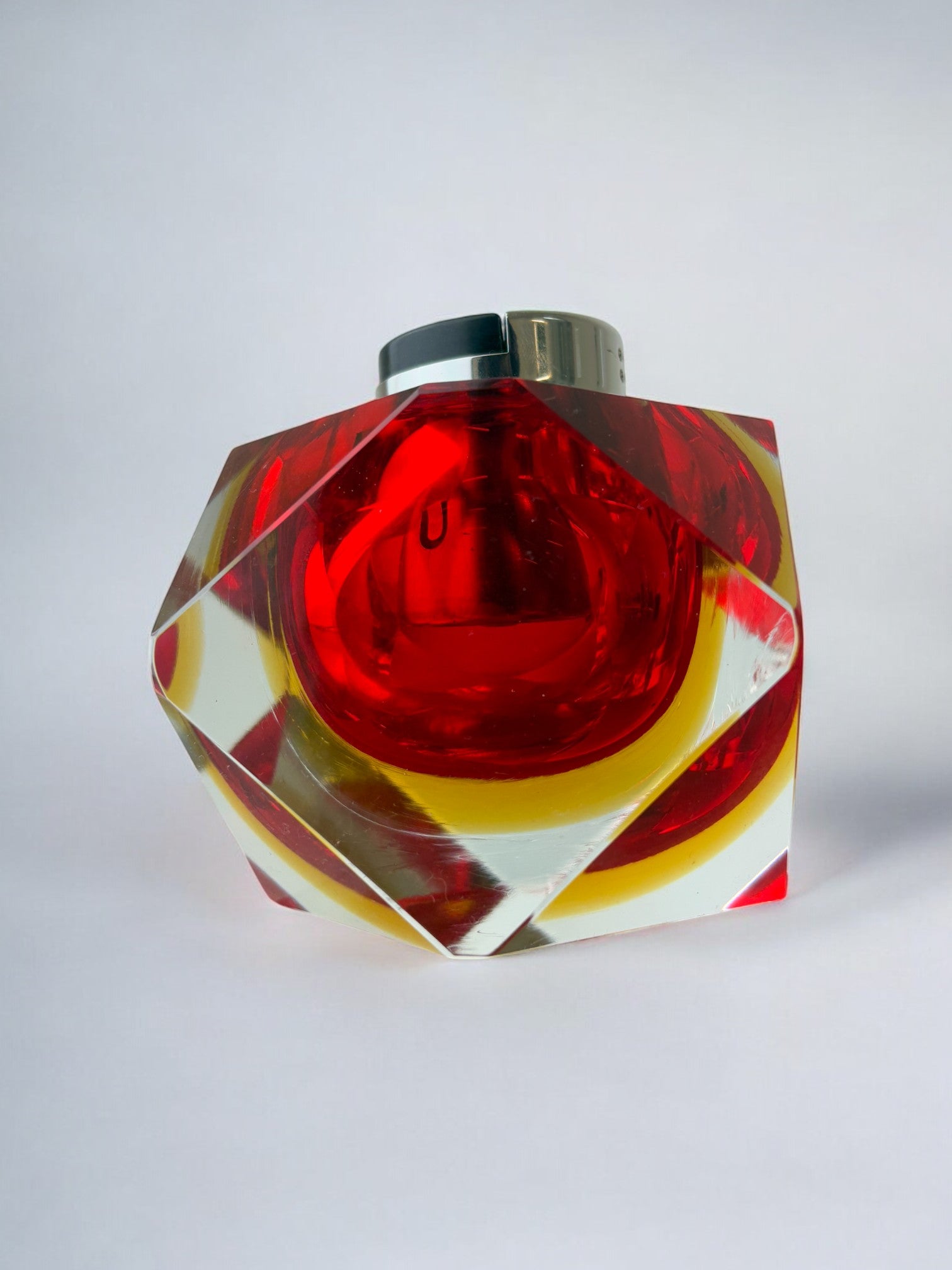 Sommerso faceted Lighter by Flavio Poli, Red & Yellow Murano Glass, Italy, 1970's