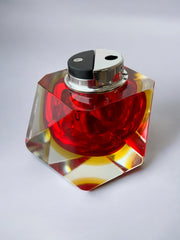 Sommerso faceted Lighter by Flavio Poli, Red & Yellow Murano Glass, Italy, 1970's