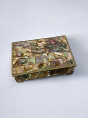 Abalone shell vanity box, Alpaca and wood, Mexico, circa 1970's
