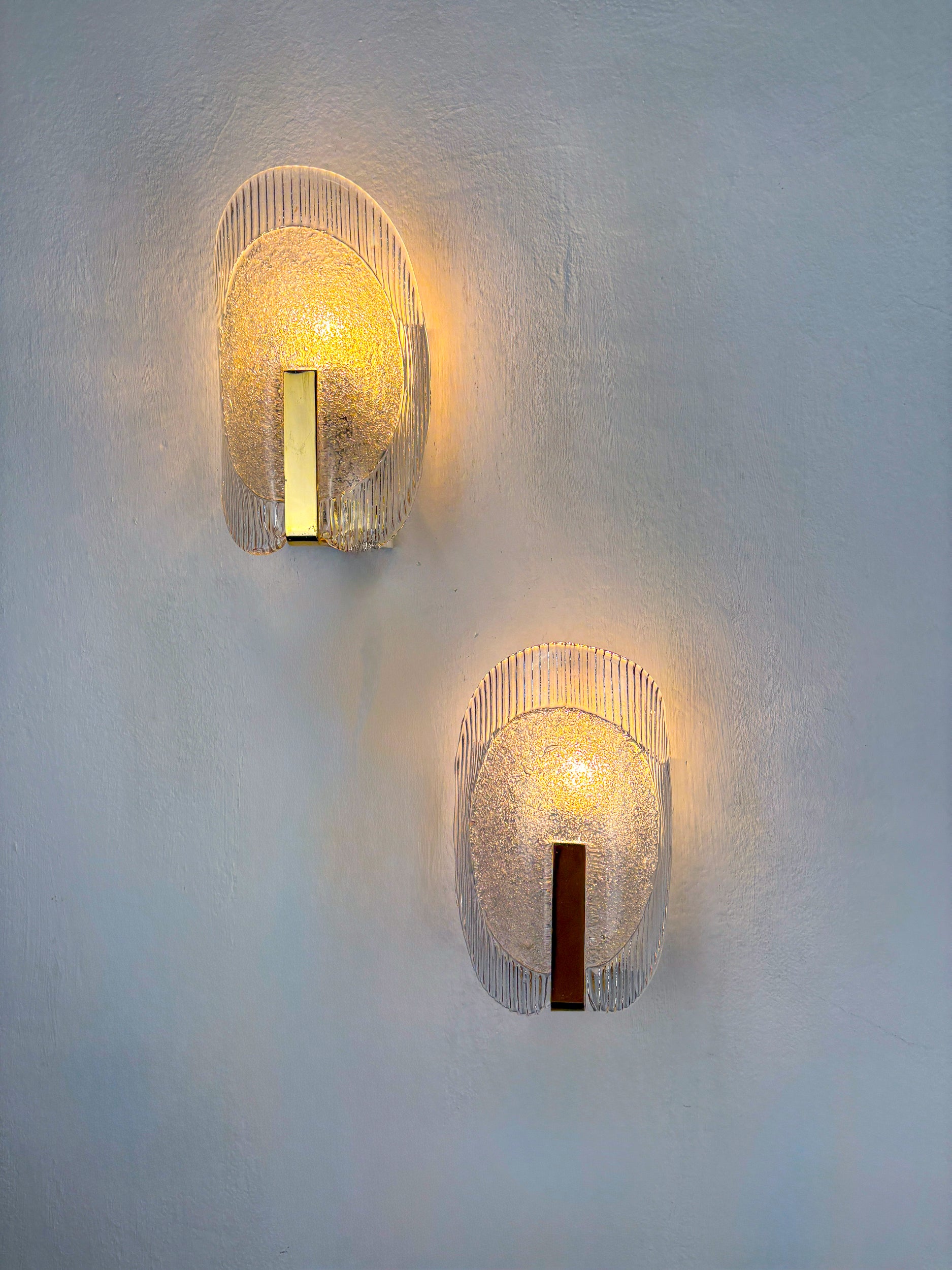Pair of Carl Fagerlund Wall Lights for Orrefors – Murano Frosted Glass, Sweden 1970s