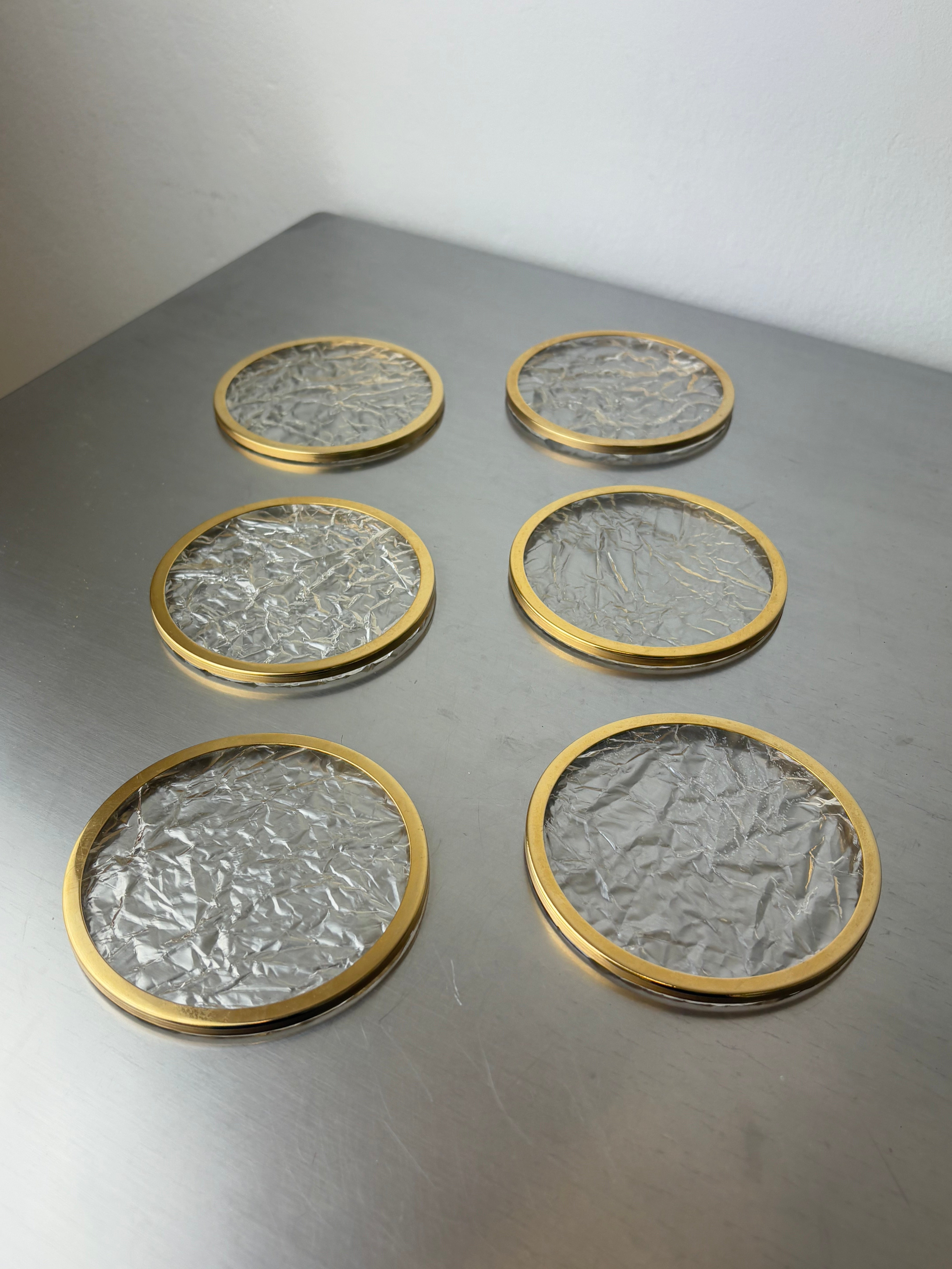 Christian Dior Style Ice Effect Lucite Coasters, Set of 6, Italy, Circa 1970's