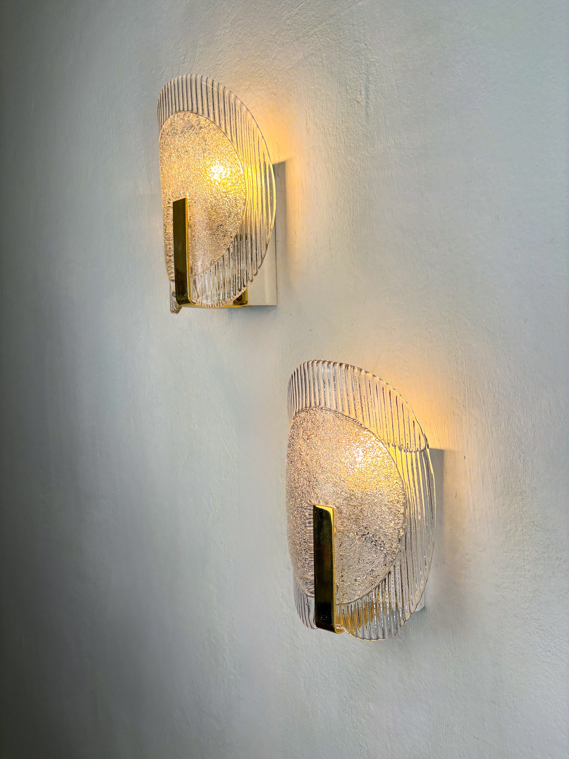 Pair of Carl Fagerlund Wall Lights for Orrefors – Murano Frosted Glass, Sweden 1970s