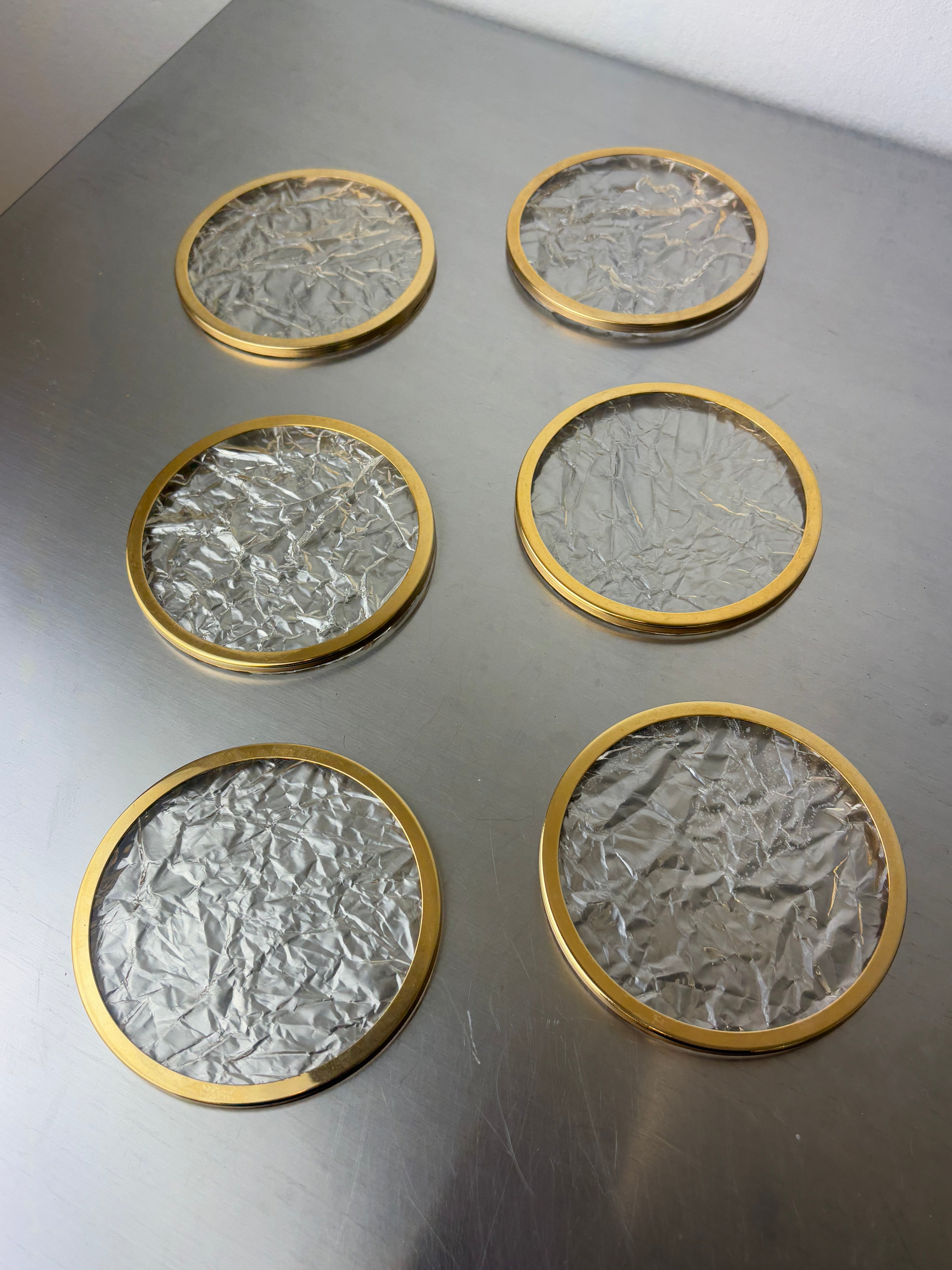 Christian Dior Style Ice Effect Lucite Coasters, Set of 6, Italy, Circa 1970's