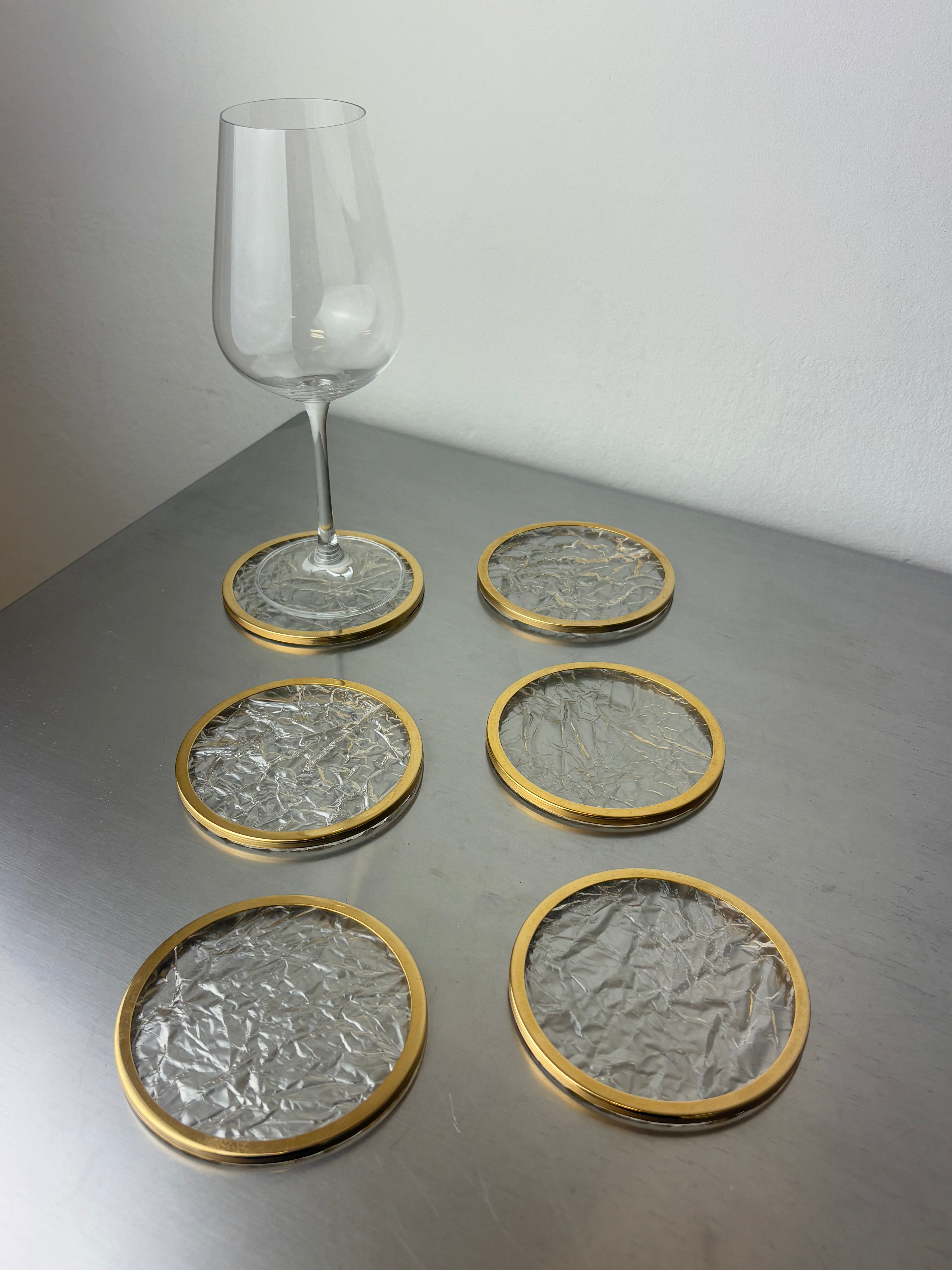 Christian Dior Style Ice Effect Lucite Coasters, Set of 6, Italy, Circa 1970's