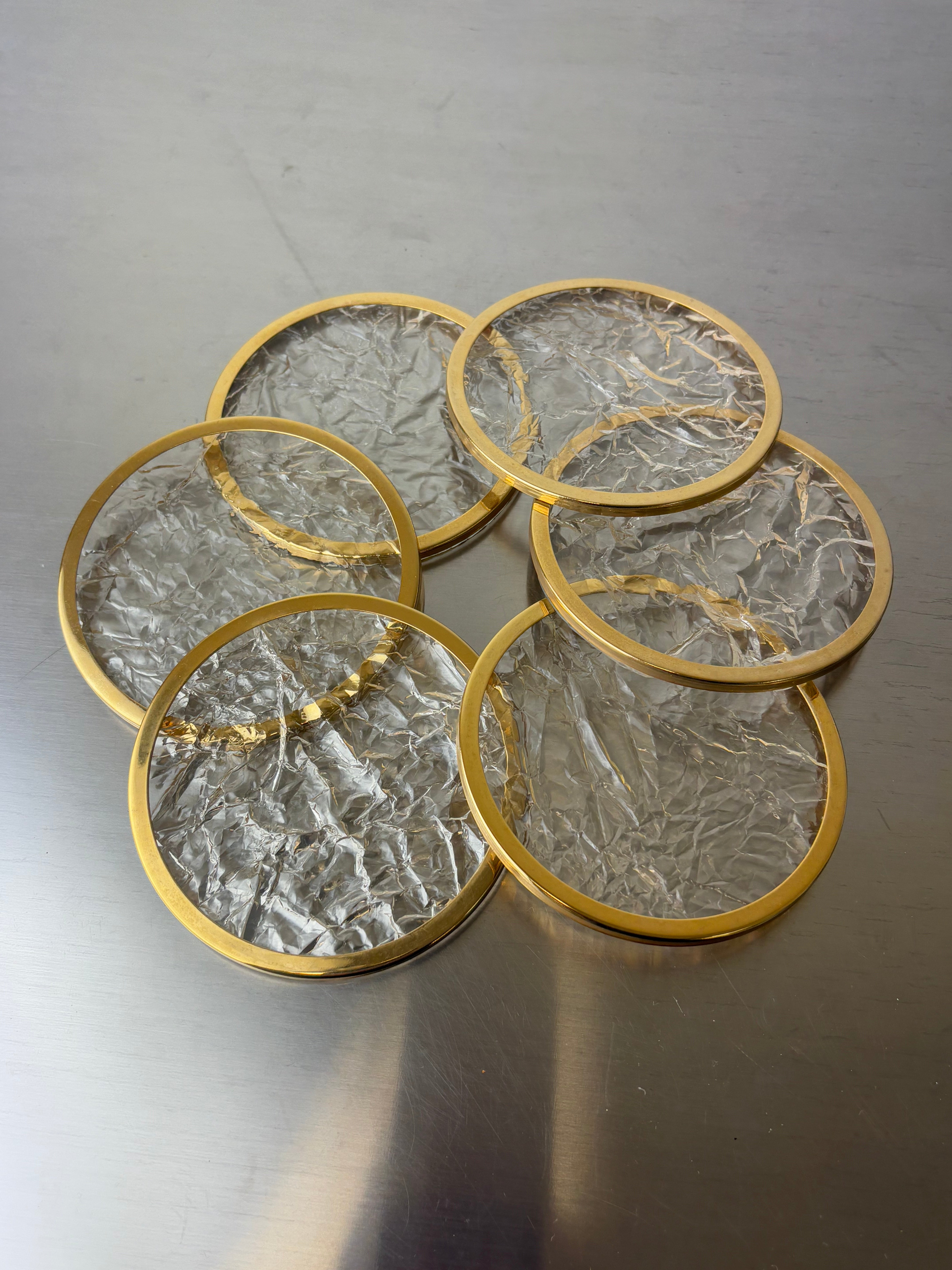 Christian Dior Style Ice Effect Lucite Coasters, Set of 6, Italy, Circa 1970's