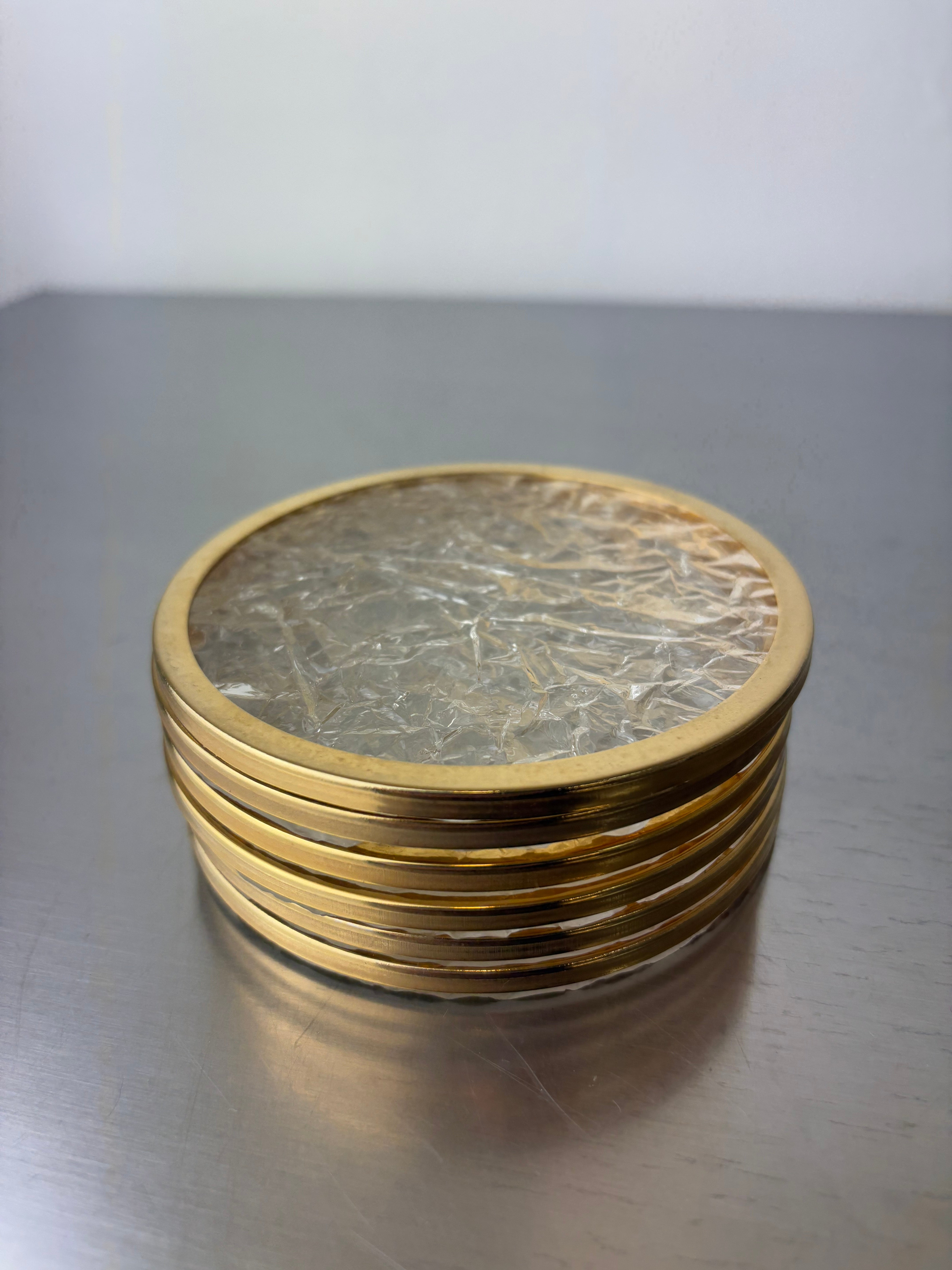 Christian Dior Style Ice Effect Lucite Coasters, Set of 6, Italy, Circa 1970's