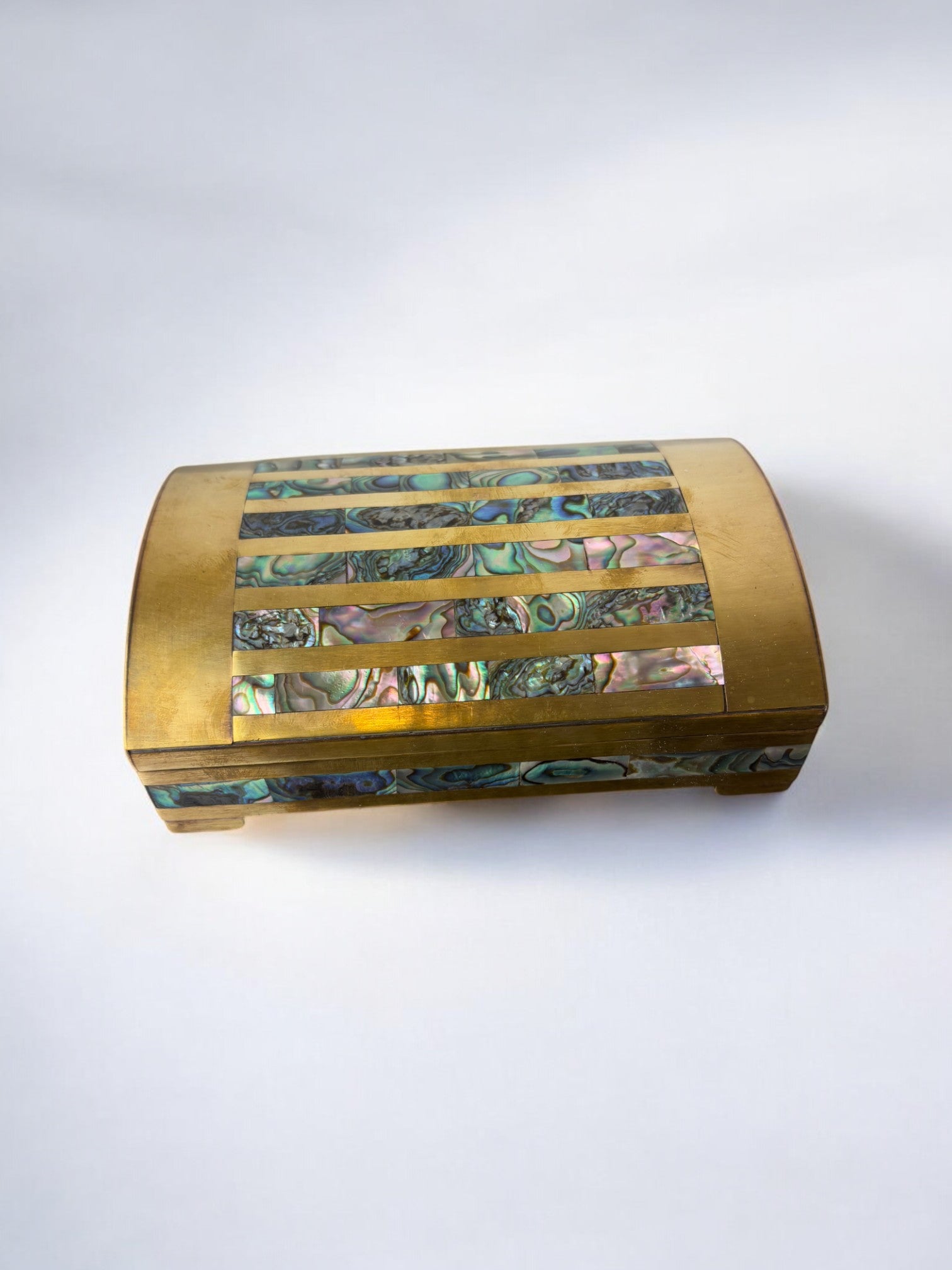 Abalone shell vanity box, brass & wood, Mexico, 1970's
