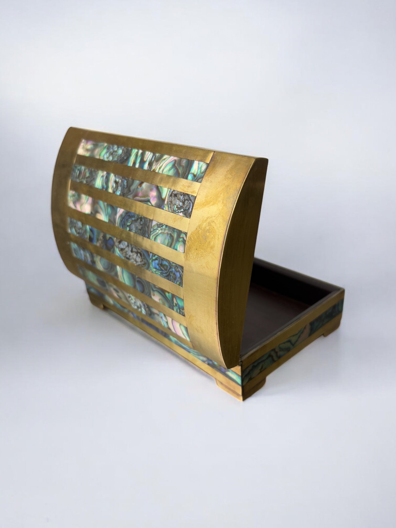 Abalone shell vanity box, brass & wood, Mexico, 1970's