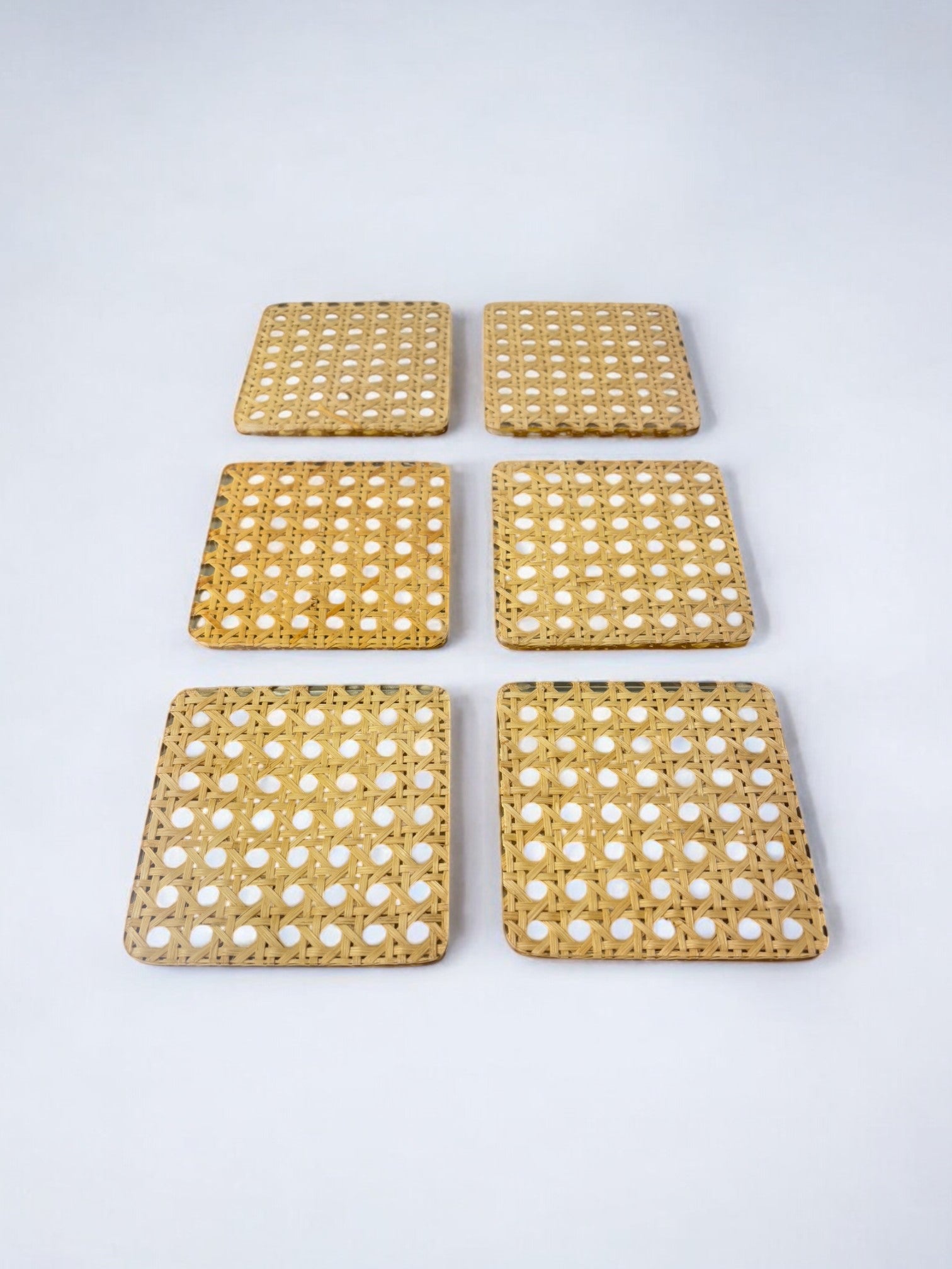 Christian Dior Style Lucite & Rattan coasters, set of 6, Italy, 1970's