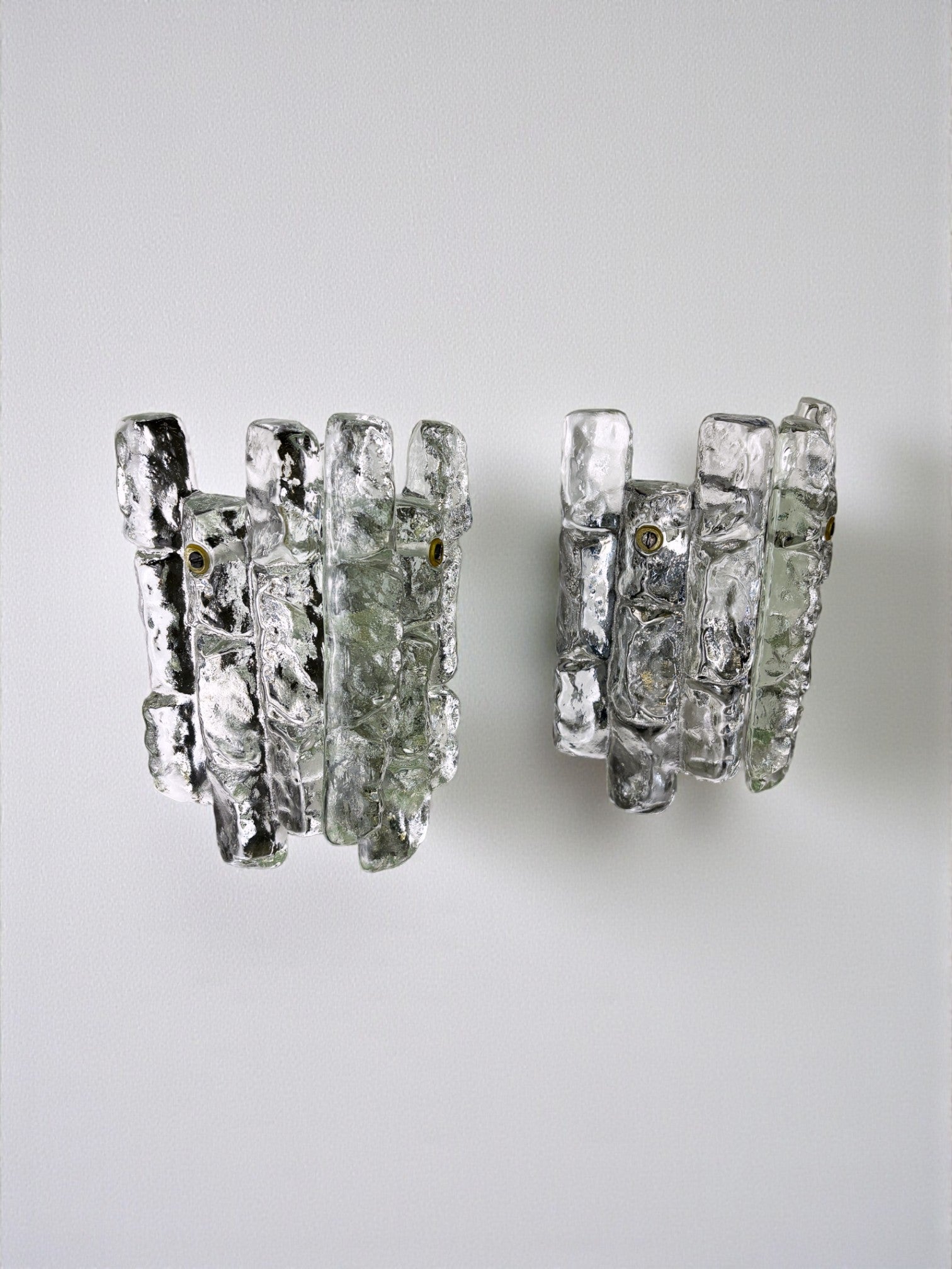 Pair of J.T. Kalmar 'Ice Cube' Wall Lights, Frosted Glass, Austria 1970s