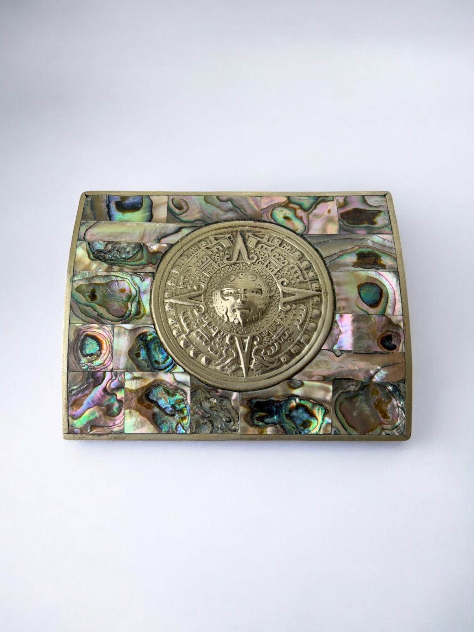 Abalone shell vanity box, Alpaca and wood, Mexico, 1970s