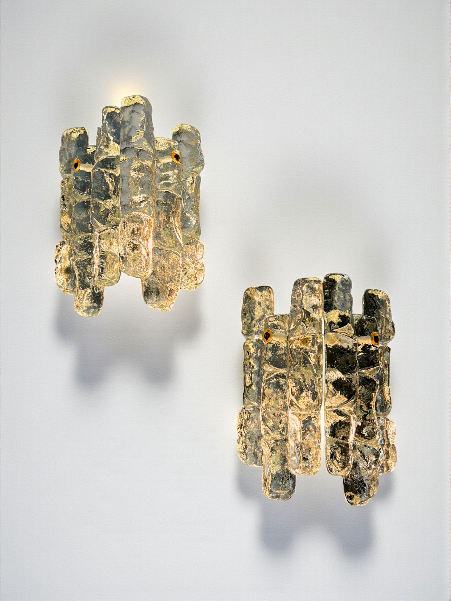 Pair of J.T. Kalmar 'Ice Cube' Wall Lights, Frosted Glass, Austria 1970s