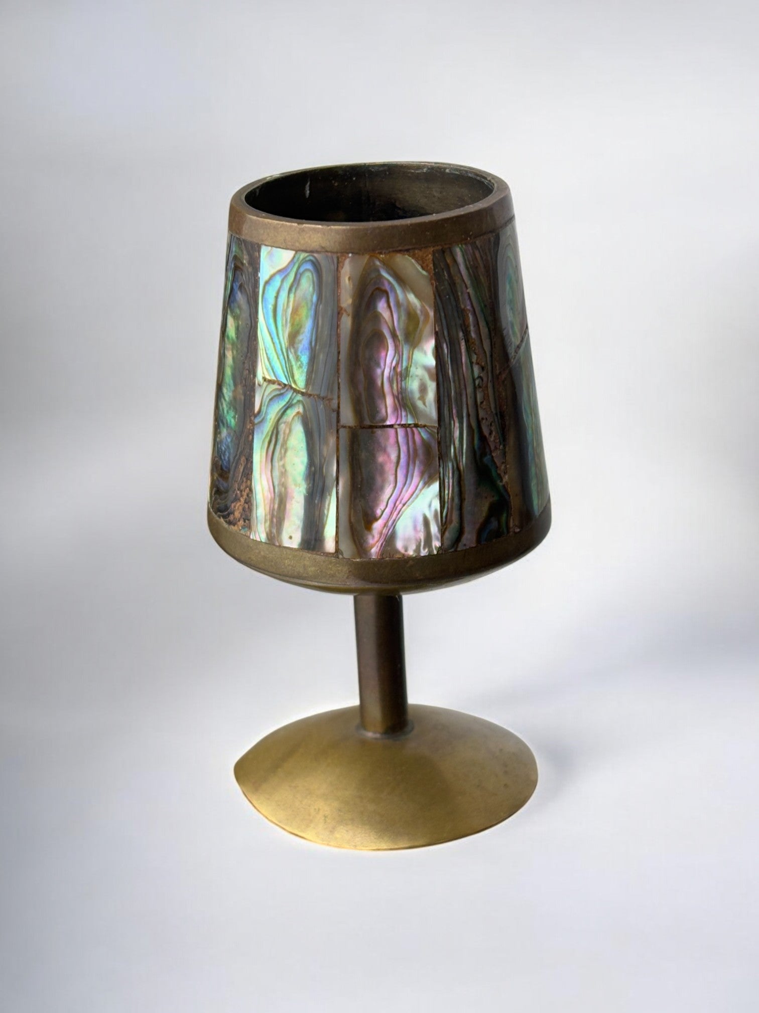 Abalone Shell & Brass Shot Glasses, set of 6,  Mexico, 1970's