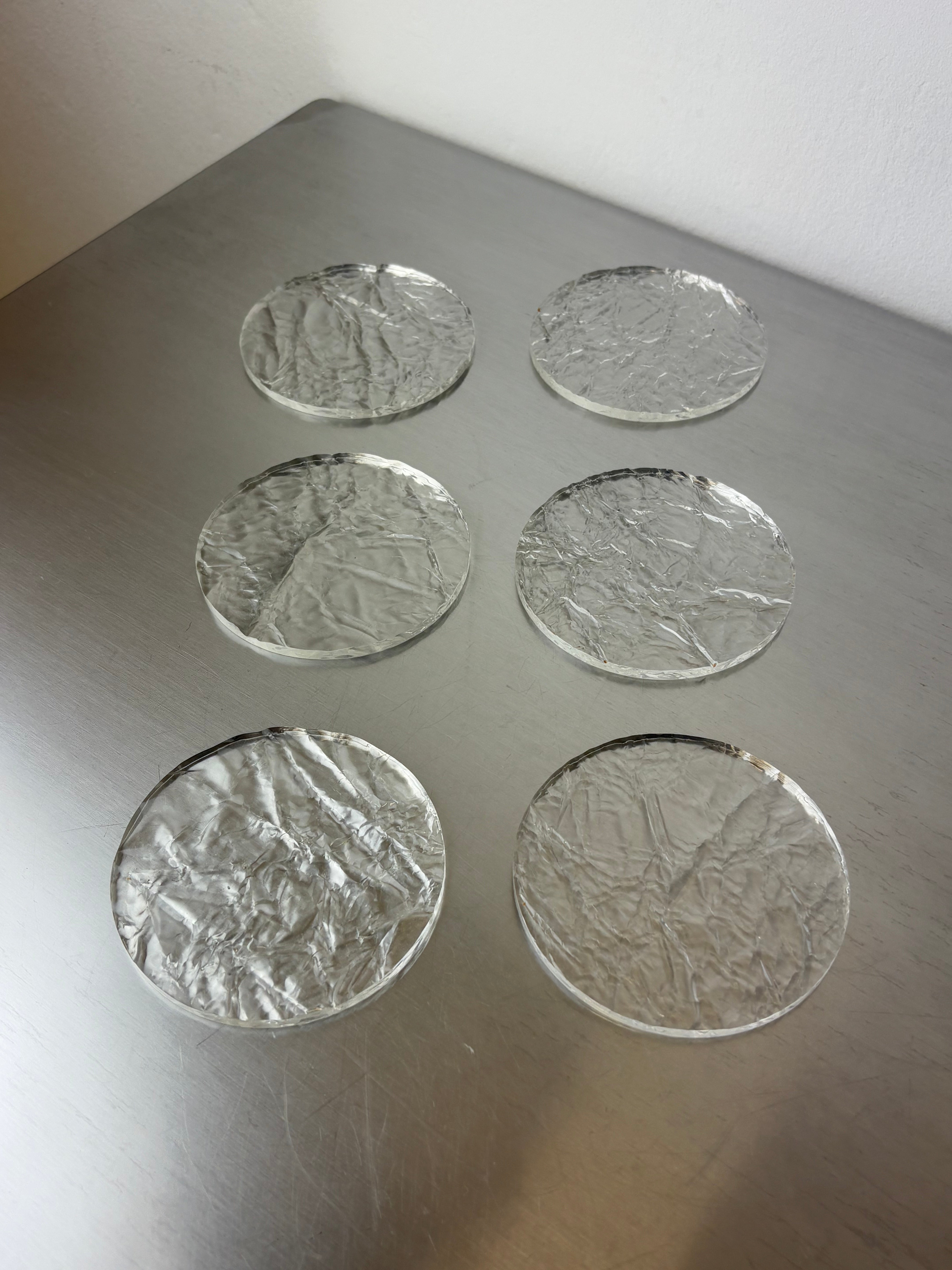 Willy Rizzo Style Ice Effect Lucite Coasters, Set of 6, Italy, 1970's