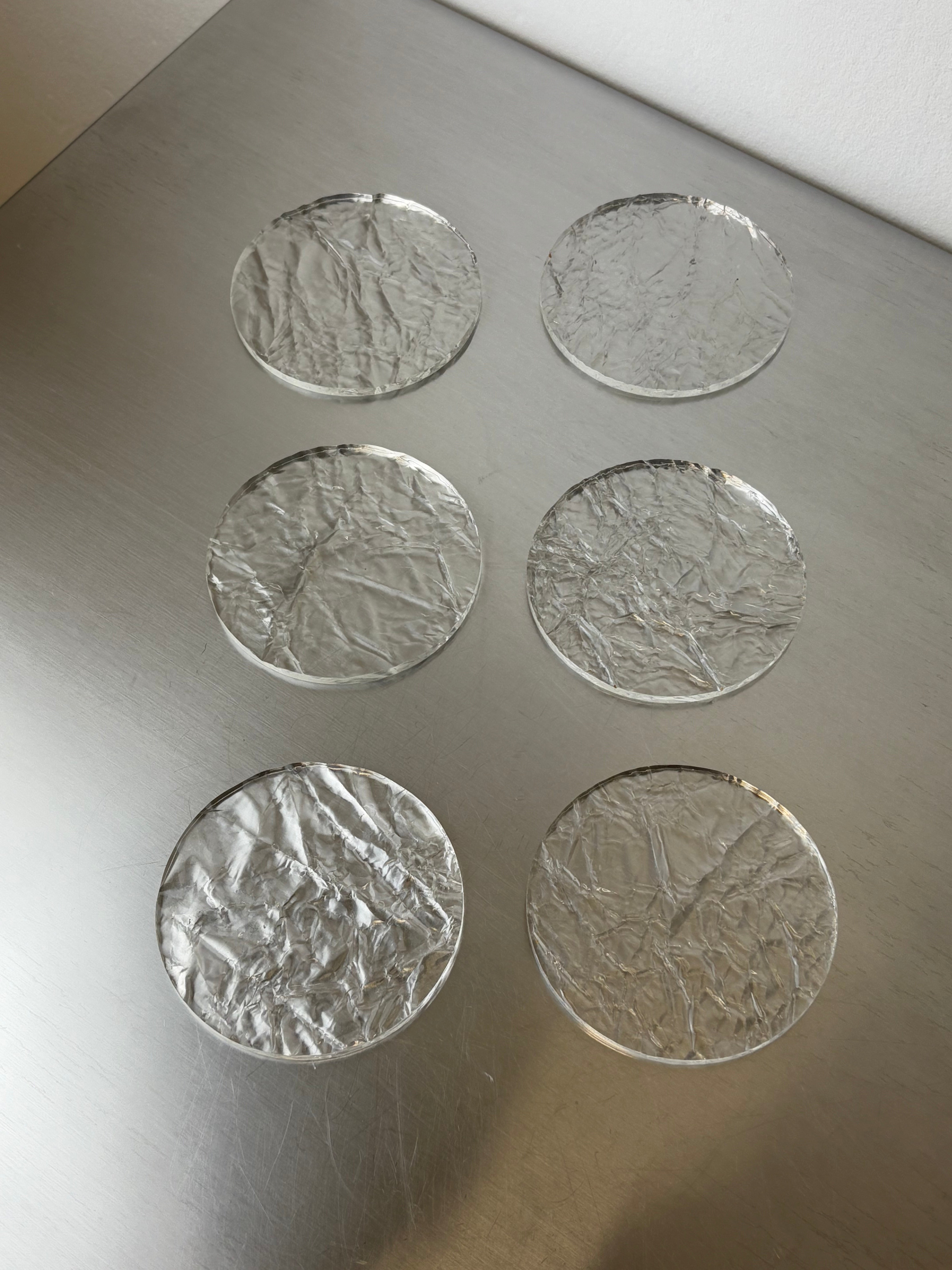 Willy Rizzo Style Ice Effect Lucite Coasters, Set of 6, Italy, 1970's