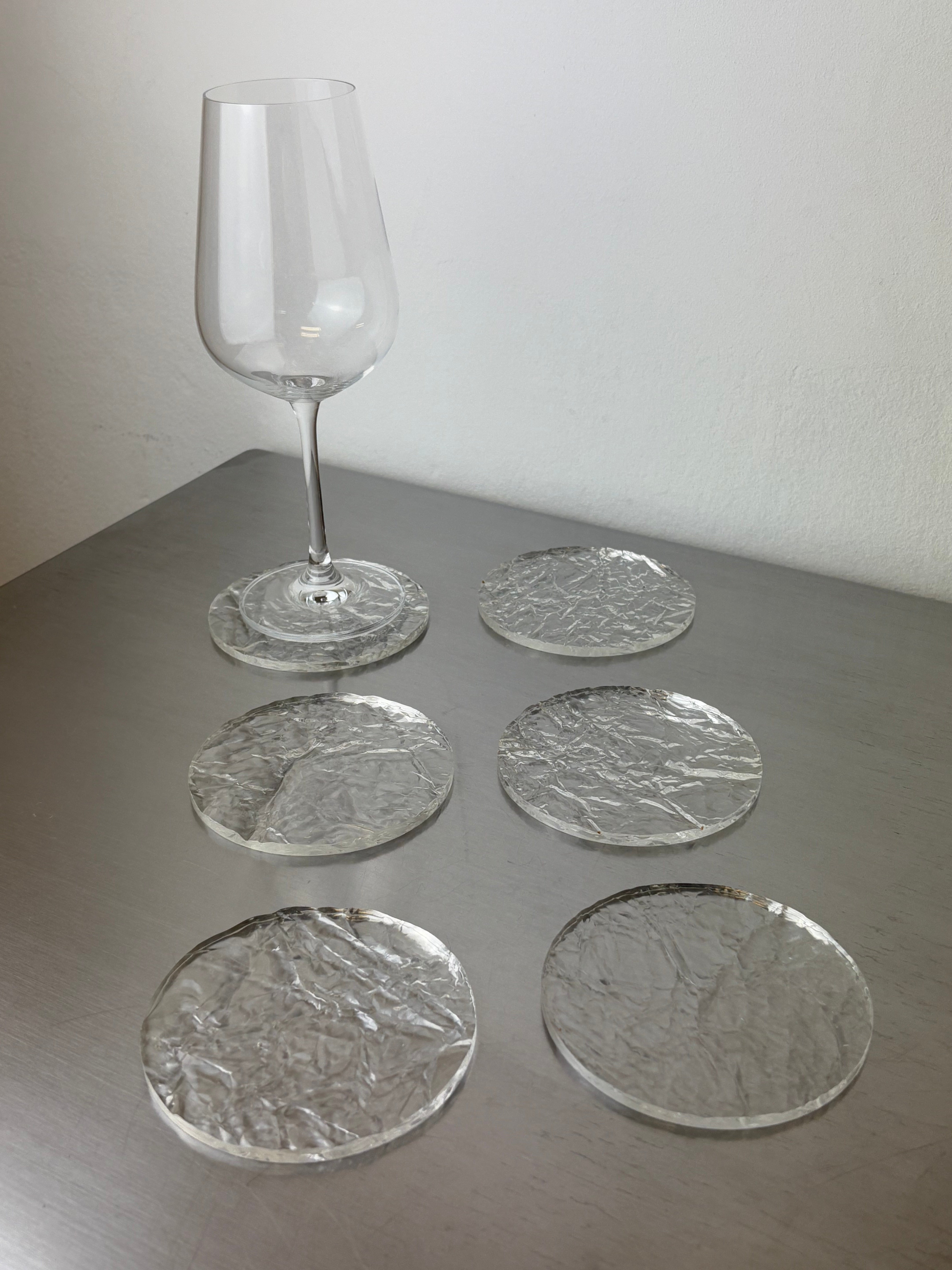 Willy Rizzo Style Ice Effect Lucite Coasters, Set of 6, Italy, 1970's