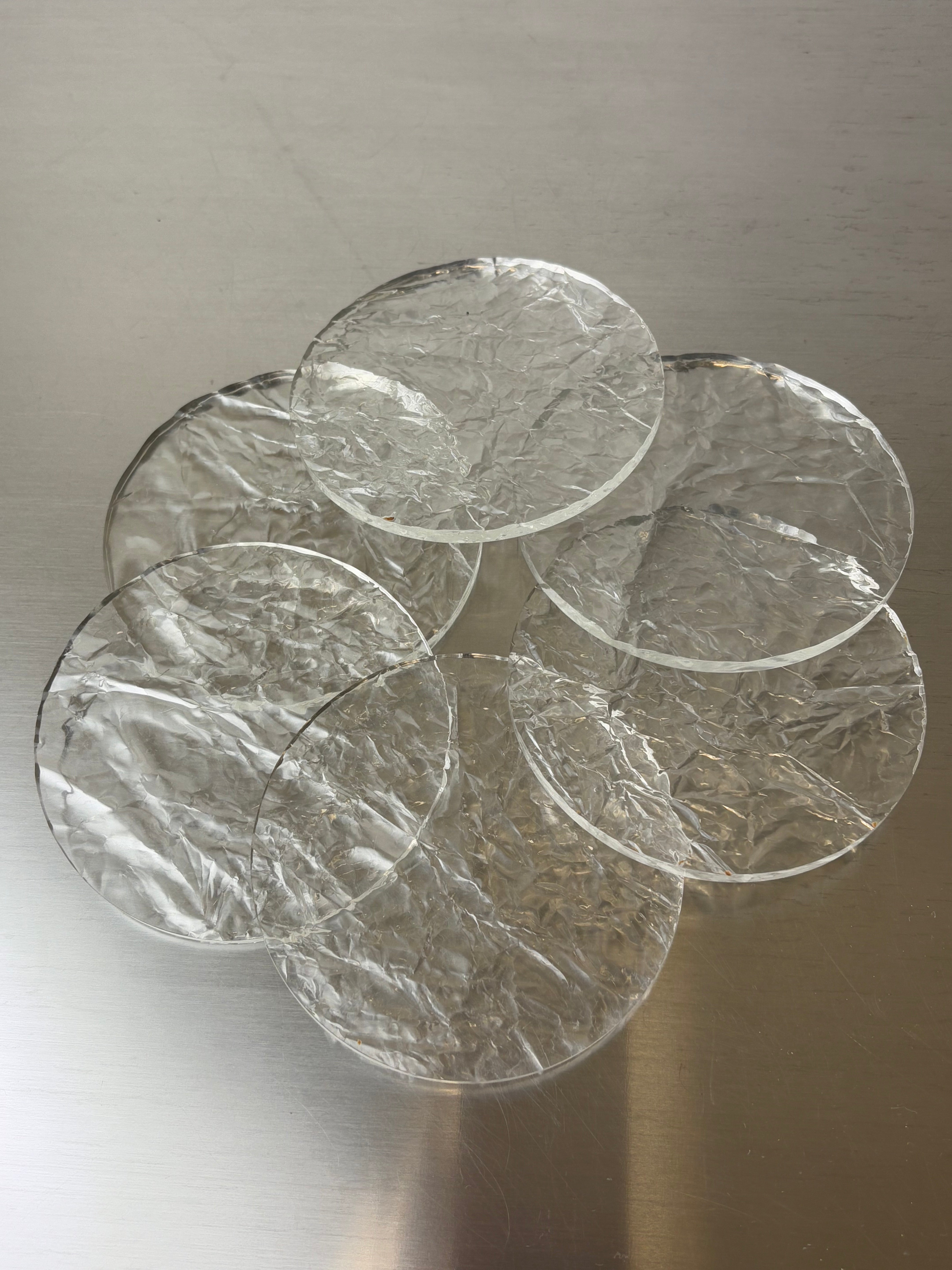 Willy Rizzo Style Ice Effect Lucite Coasters, Set of 6, Italy, 1970's