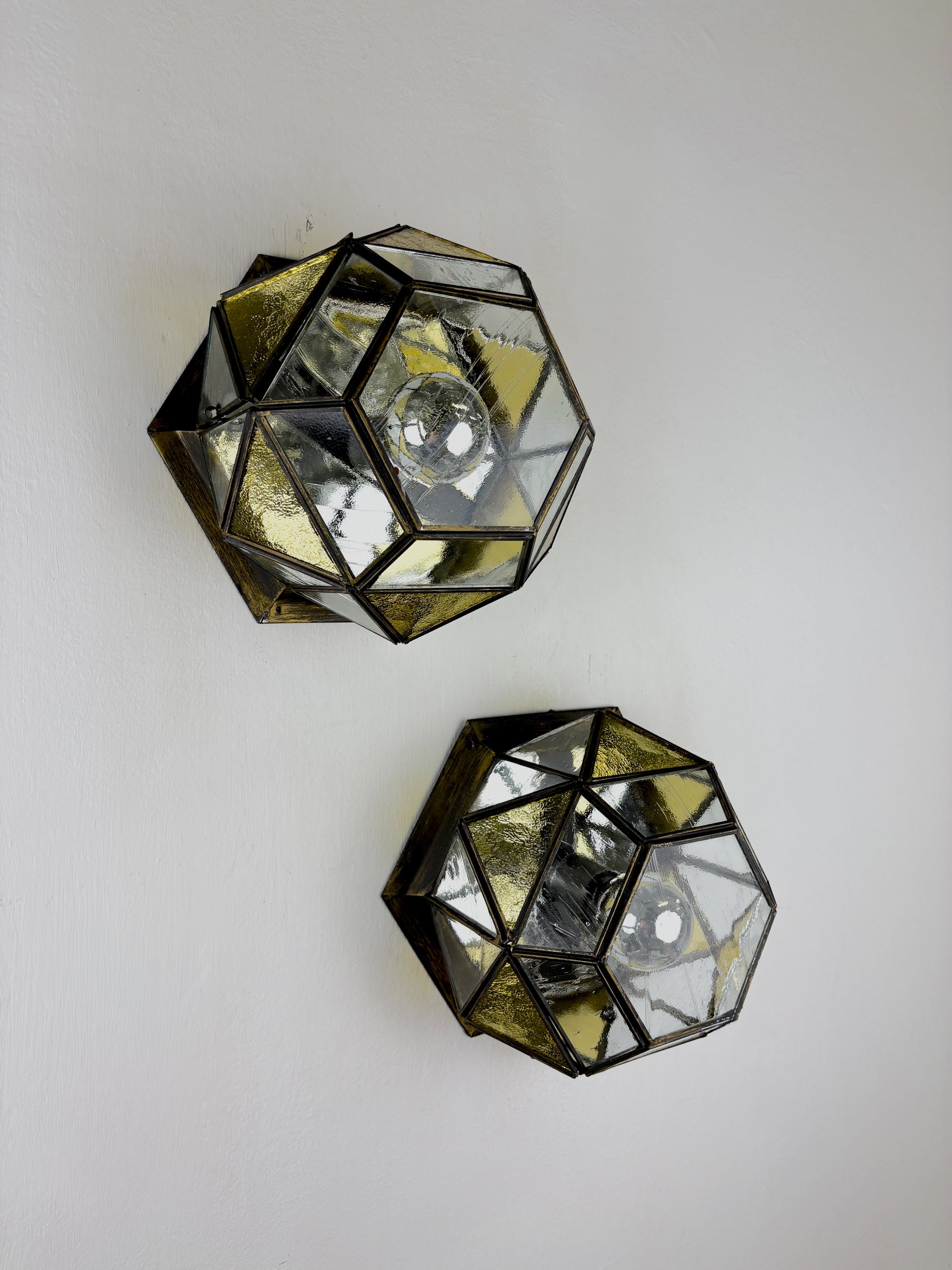 Pair of Mid-Century Cubist Blown Glass Ceiling Lights, Germany, 1960s