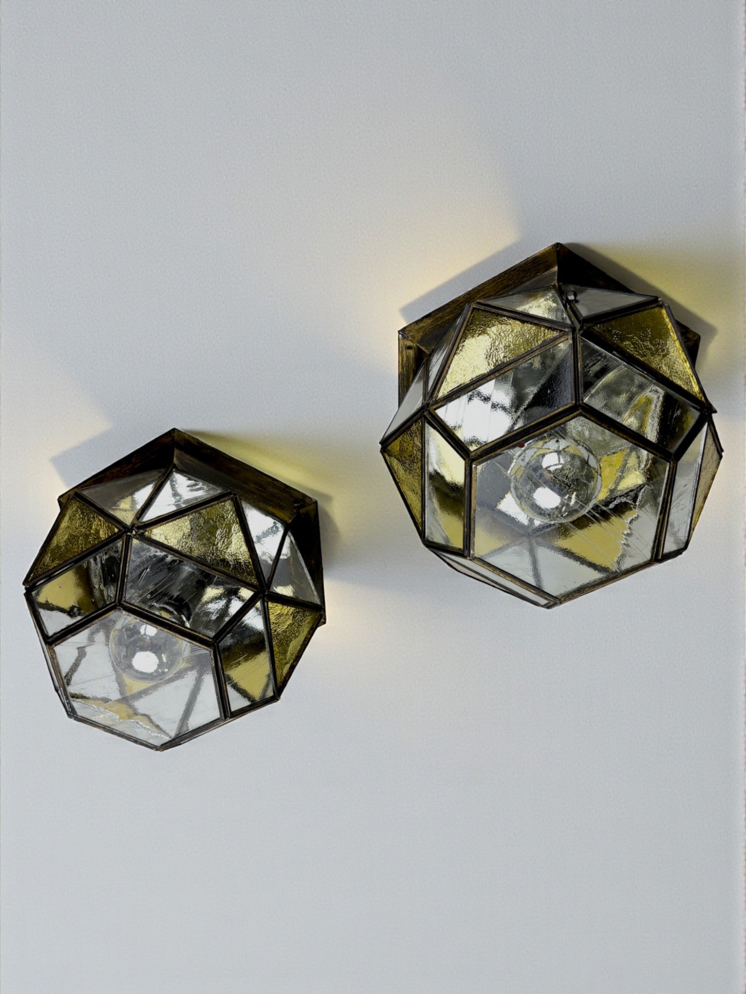 Pair of Mid-Century Cubist Blown Glass Ceiling Lights, Germany, 1960s