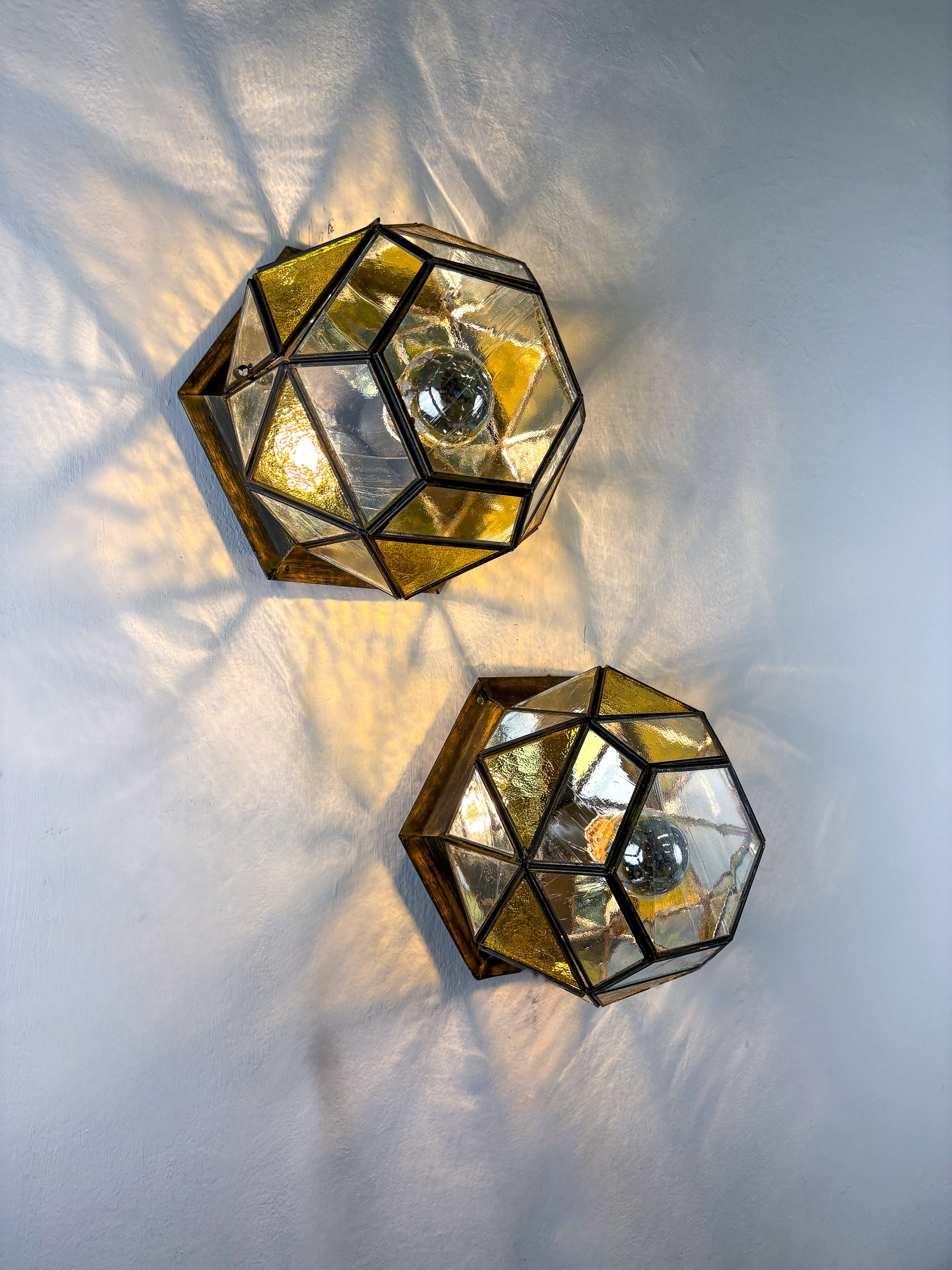 Pair of Mid-Century Cubist Blown Glass Ceiling Lights, Germany, 1960s