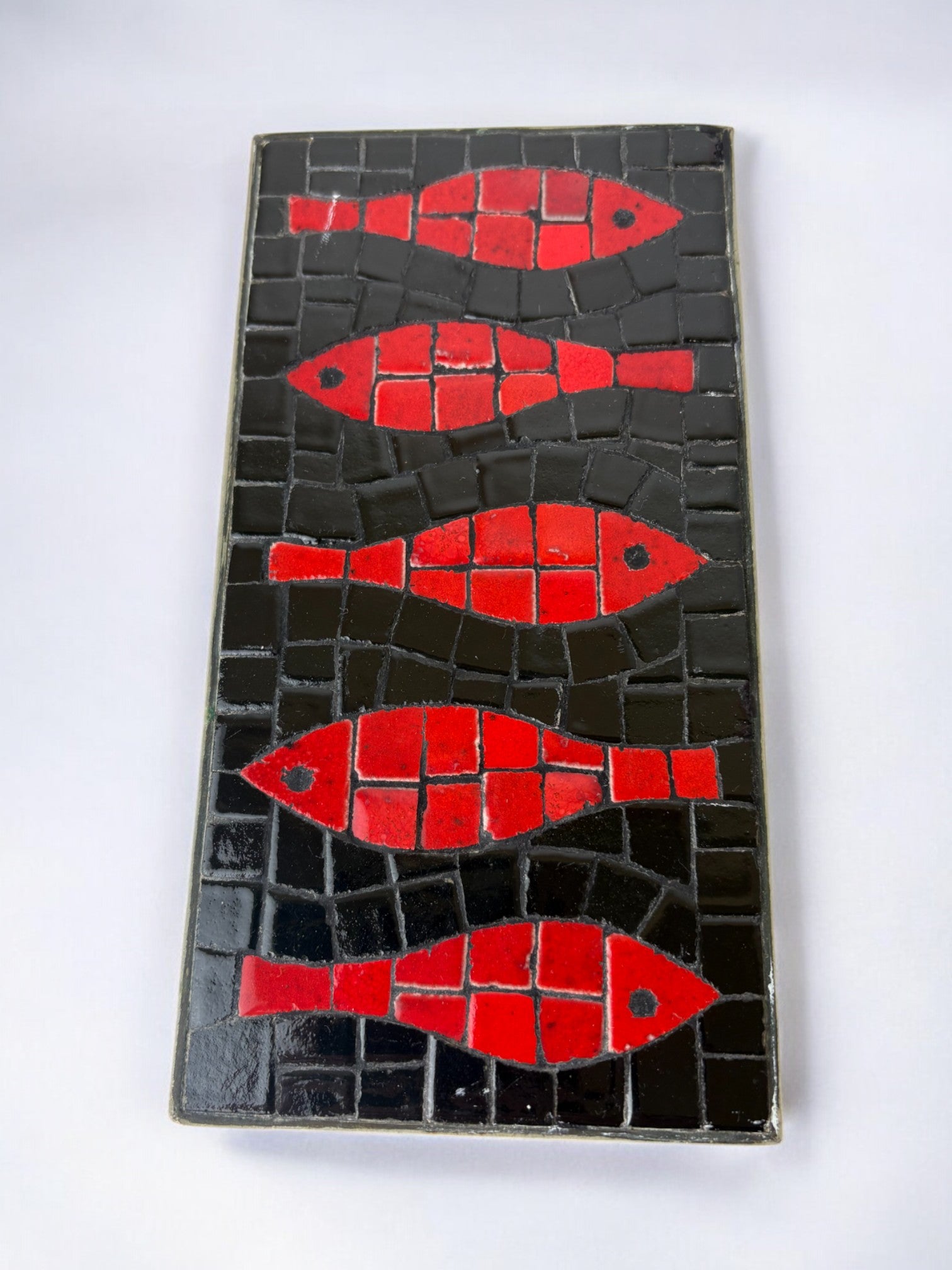 Italian 1960s Fish Mosaic Trinket Box in Ceramic and brass
