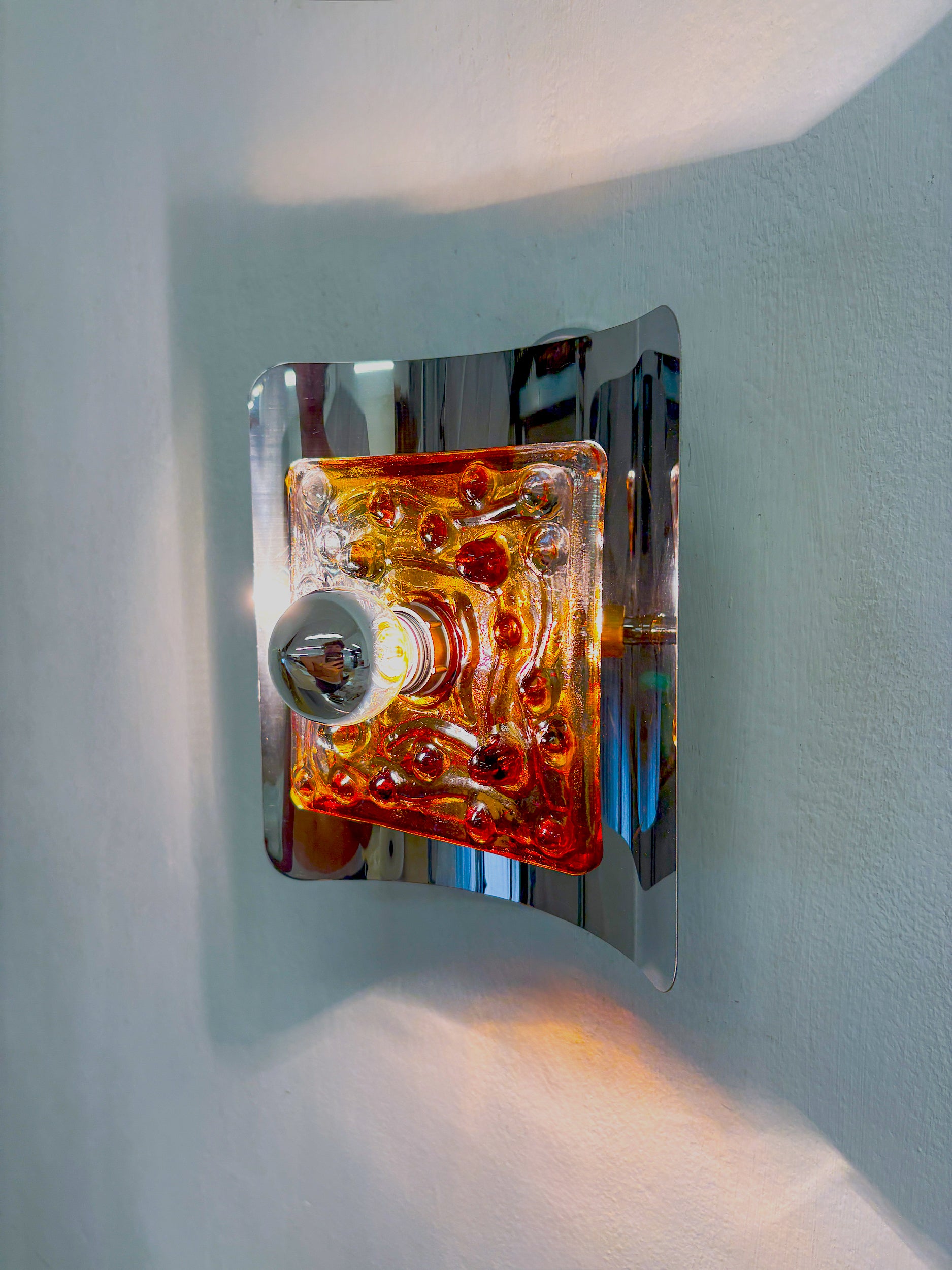 Pair of Orange Murano Mazzega Wall Sconces, Italy, 1970s