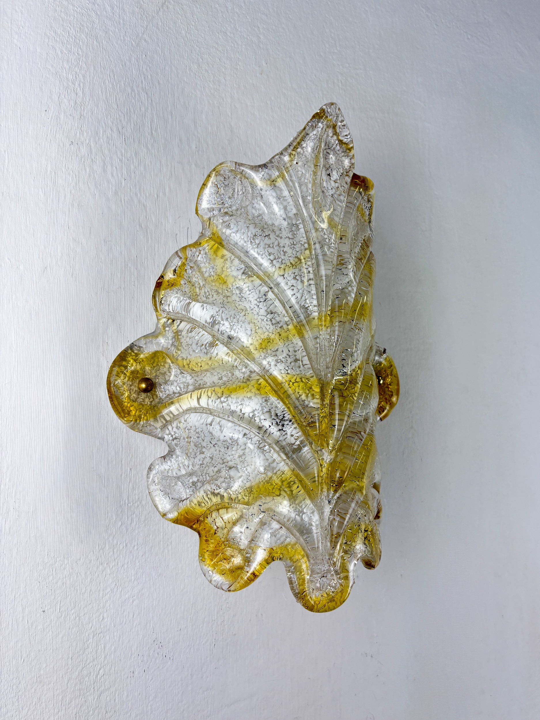 Orange Murano Frosted Leaf Sconce, Textured Glass & Gilt Details, Italy 1970s