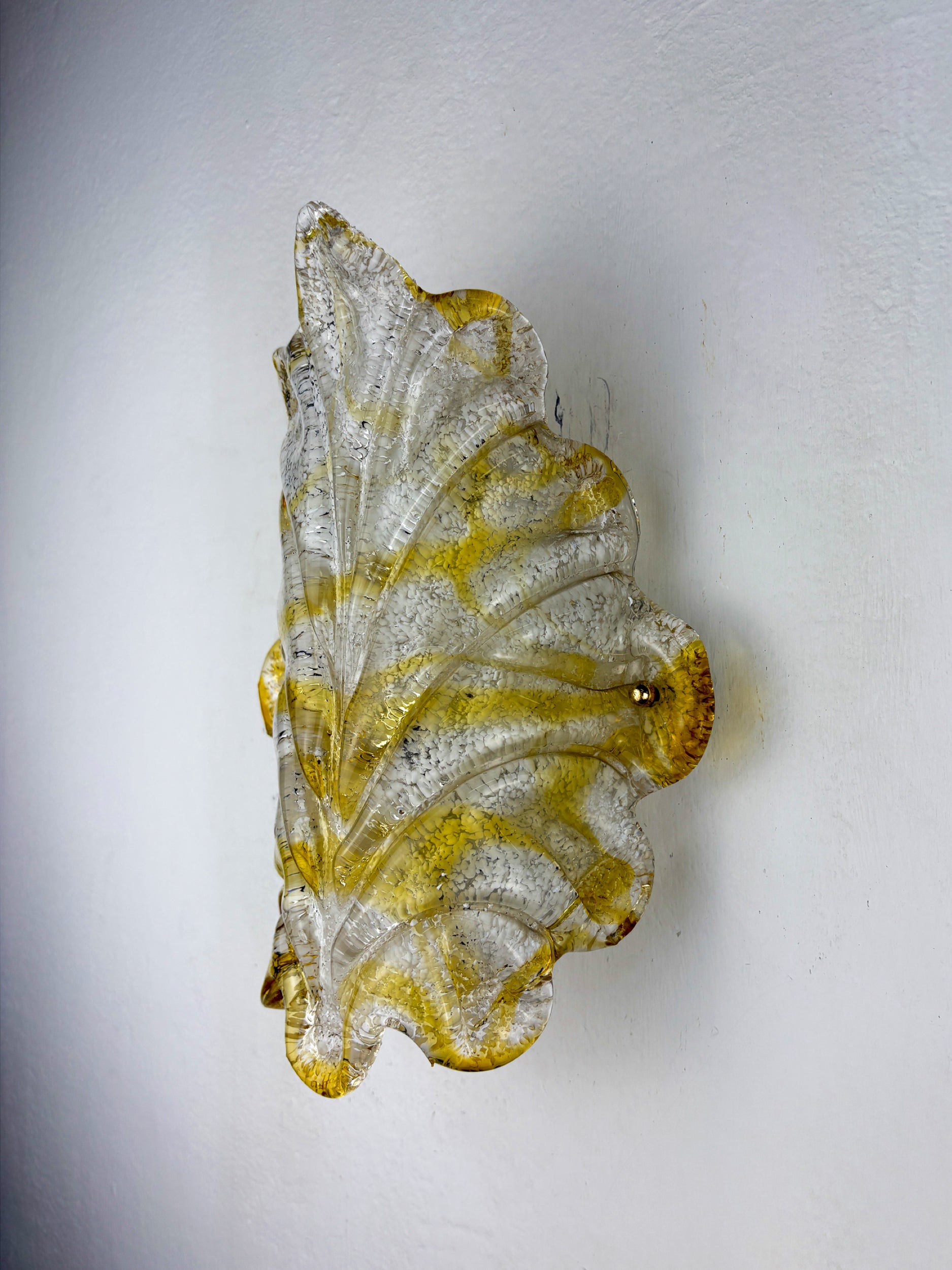 Orange Murano Frosted Leaf Sconce, Textured Glass & Gilt Details, Italy 1970s