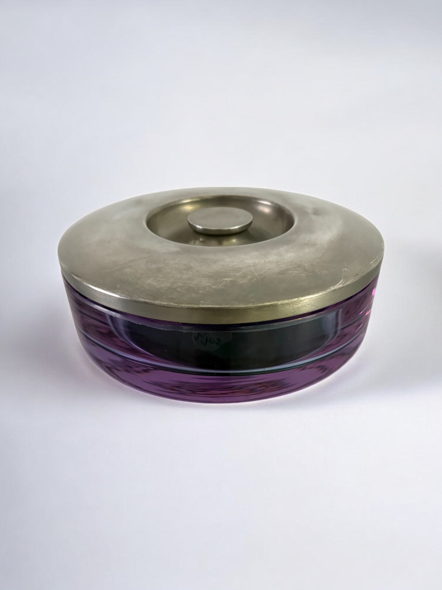 Sergio Asti Purple Murano Glass & Inox Vanity Box for Arnolfo di Cambio, Italy 1970s