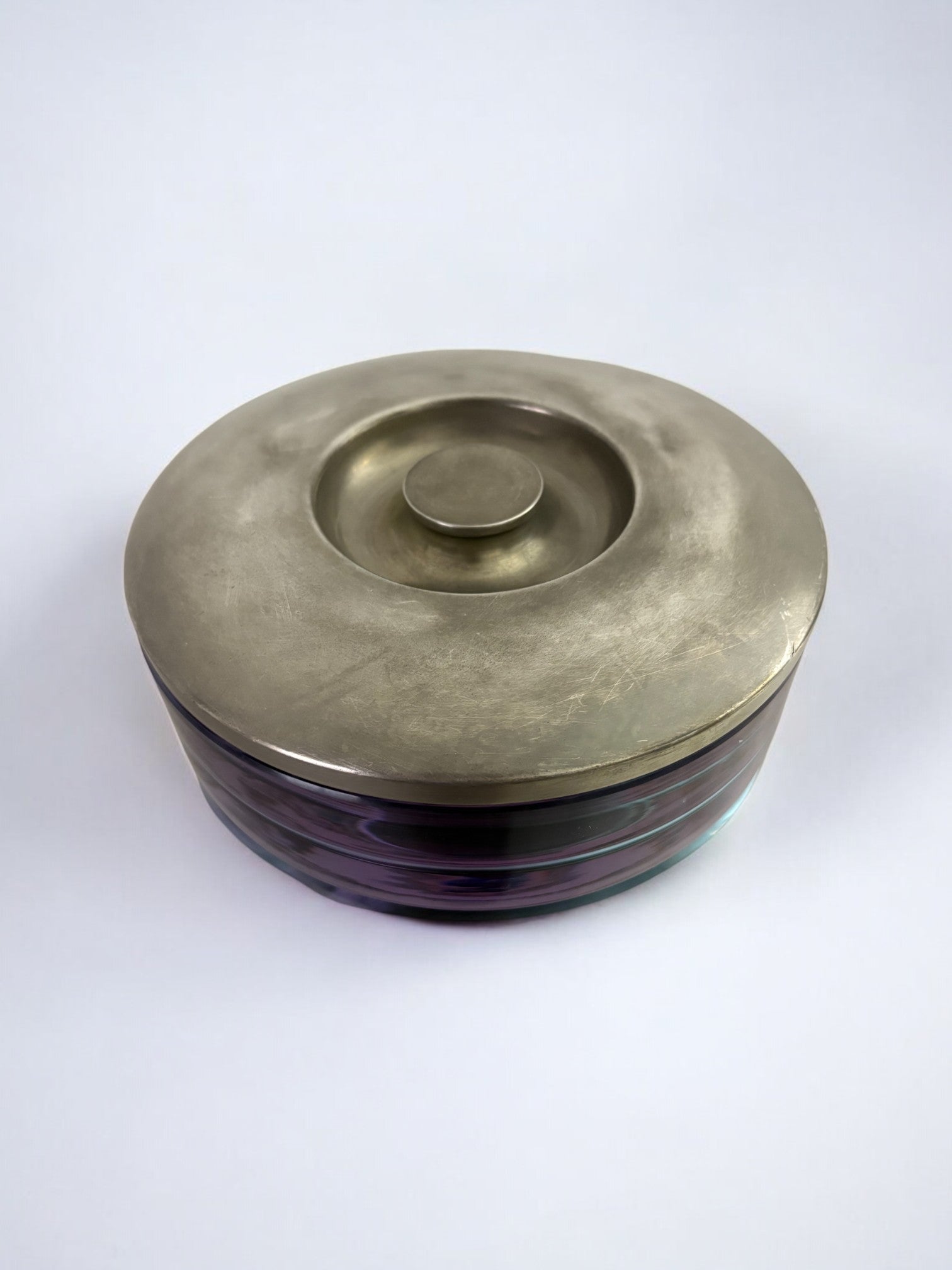Sergio Asti Purple Murano Glass & Inox Vanity Box for Arnolfo di Cambio, Italy 1970s