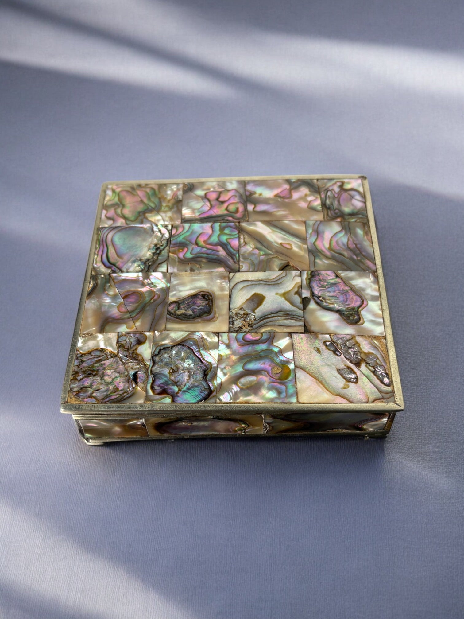 Abalone shell vanity box, Alpaca & wood, Mexico, circa 1970's