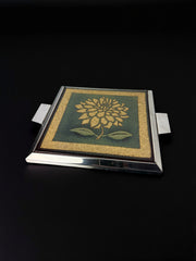 Space age floral Green and Yellow ceramic trivet, spain, 1970's