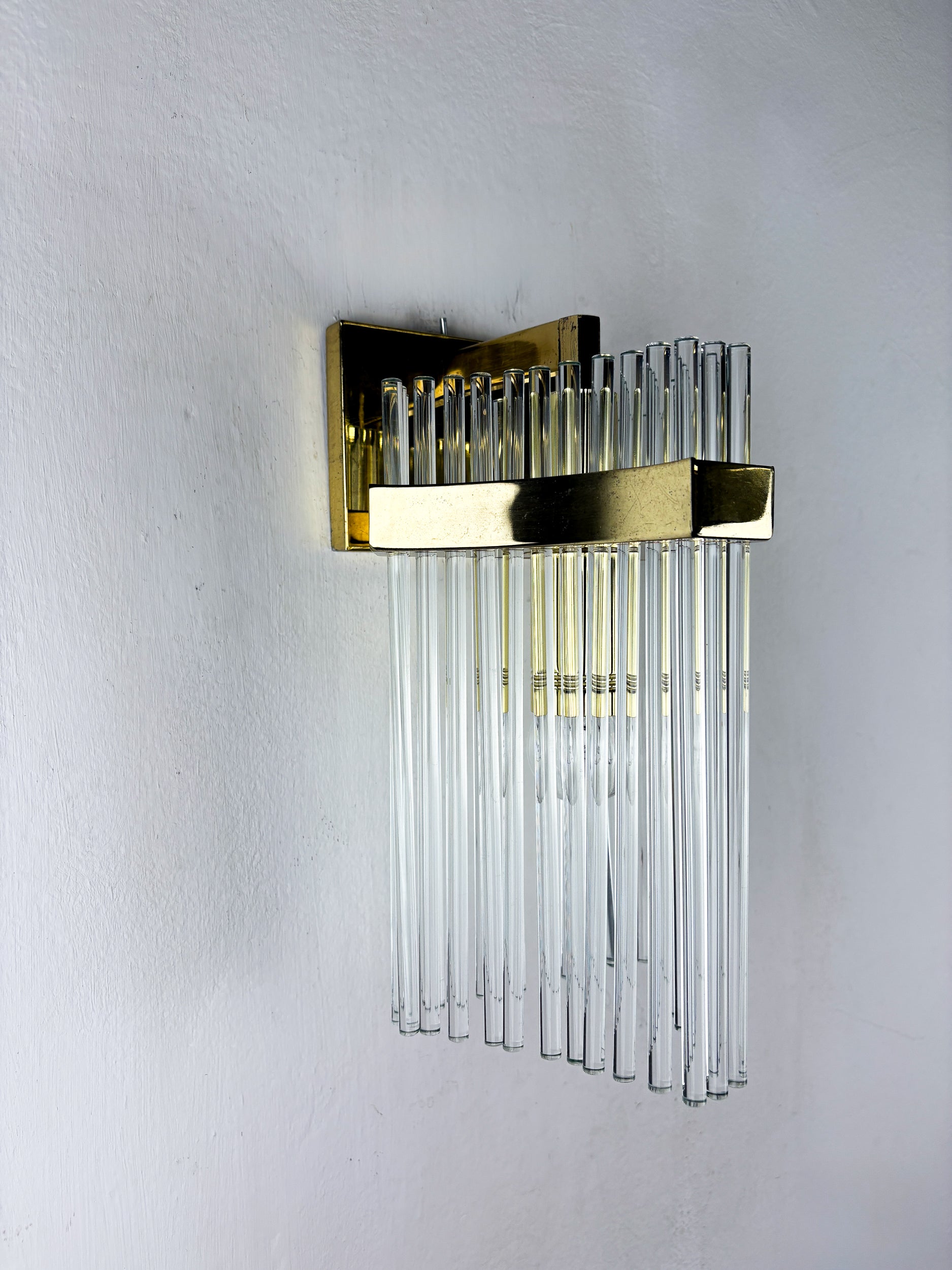 Gaetano Sciolari for Lightolier Wall Sconce, Murano Glass Rods & Gilt Brass, Italy, 1970s