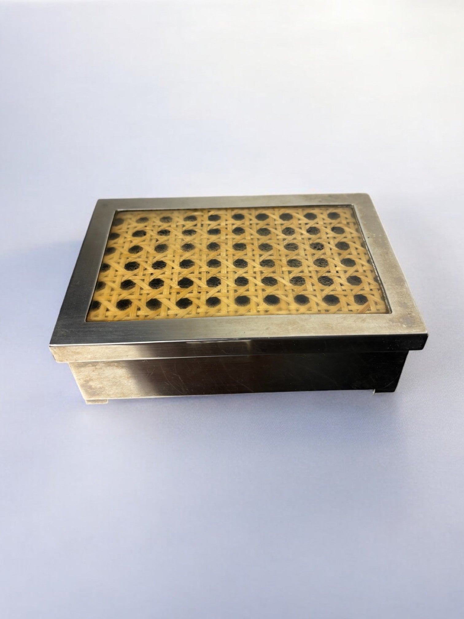 Lucite & Rattan chromed vanity Box,Christian Dior Style, 1970's