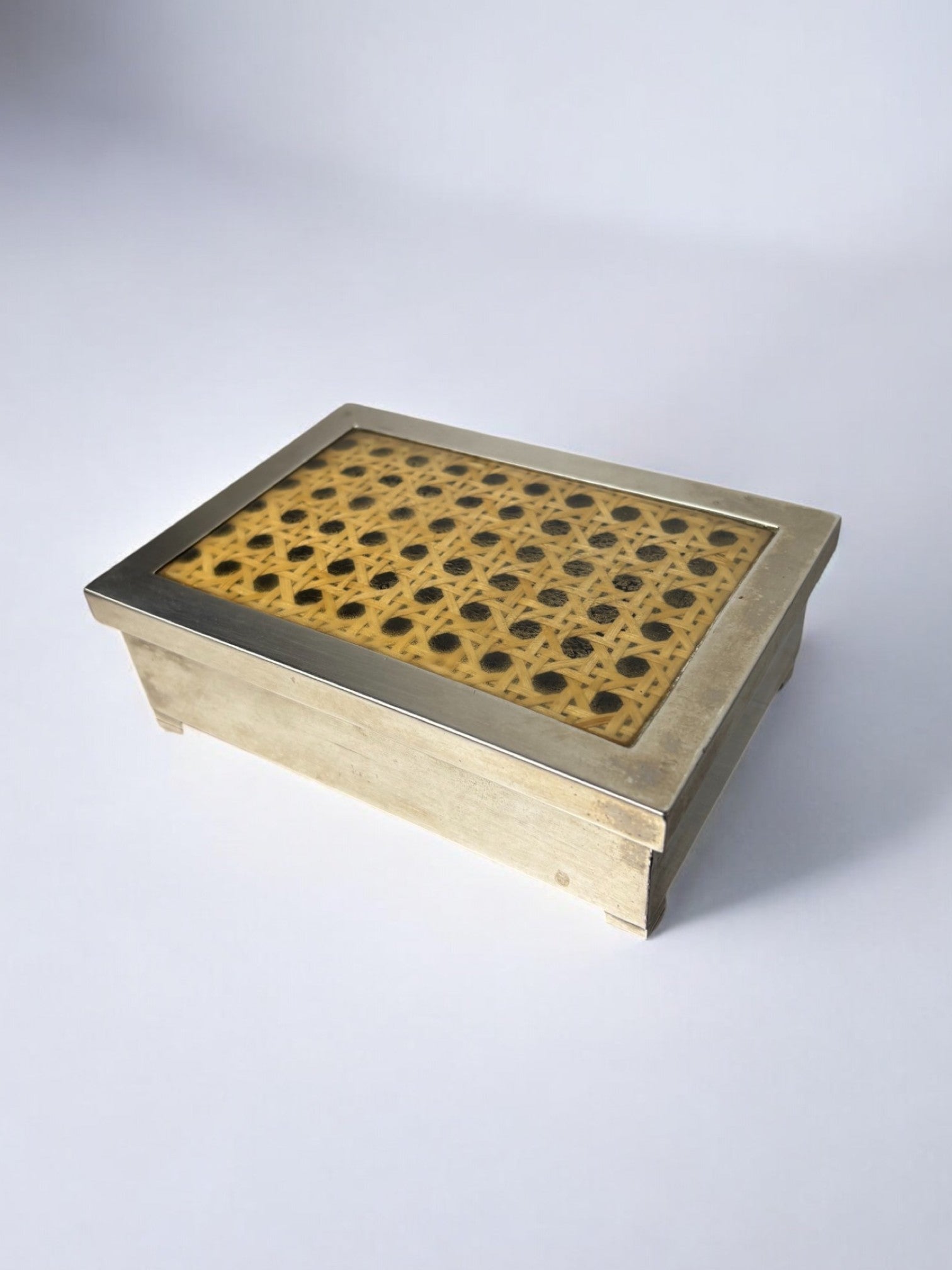 Lucite & Rattan chromed vanity Box,Christian Dior Style, 1970's