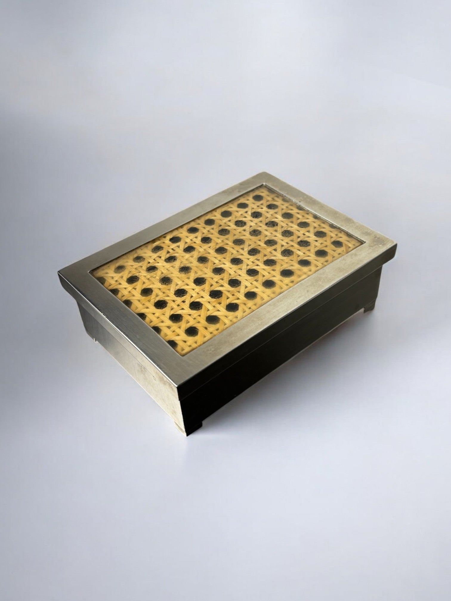 Lucite & Rattan chromed vanity Box,Christian Dior Style, 1970's