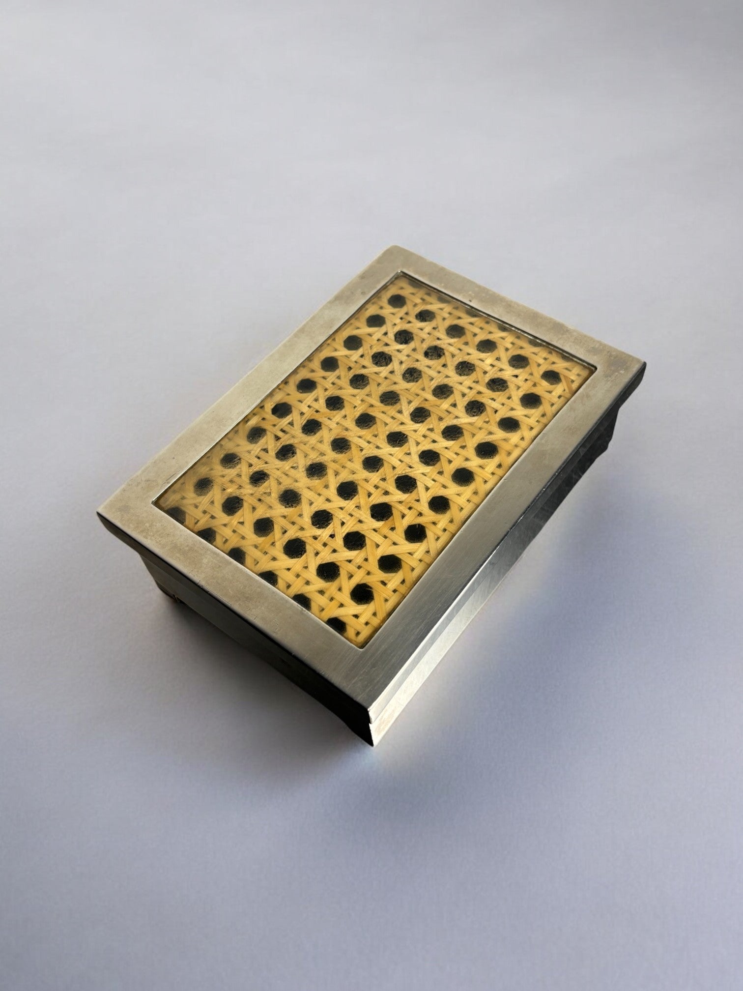 Lucite & Rattan chromed vanity Box,Christian Dior Style, 1970's