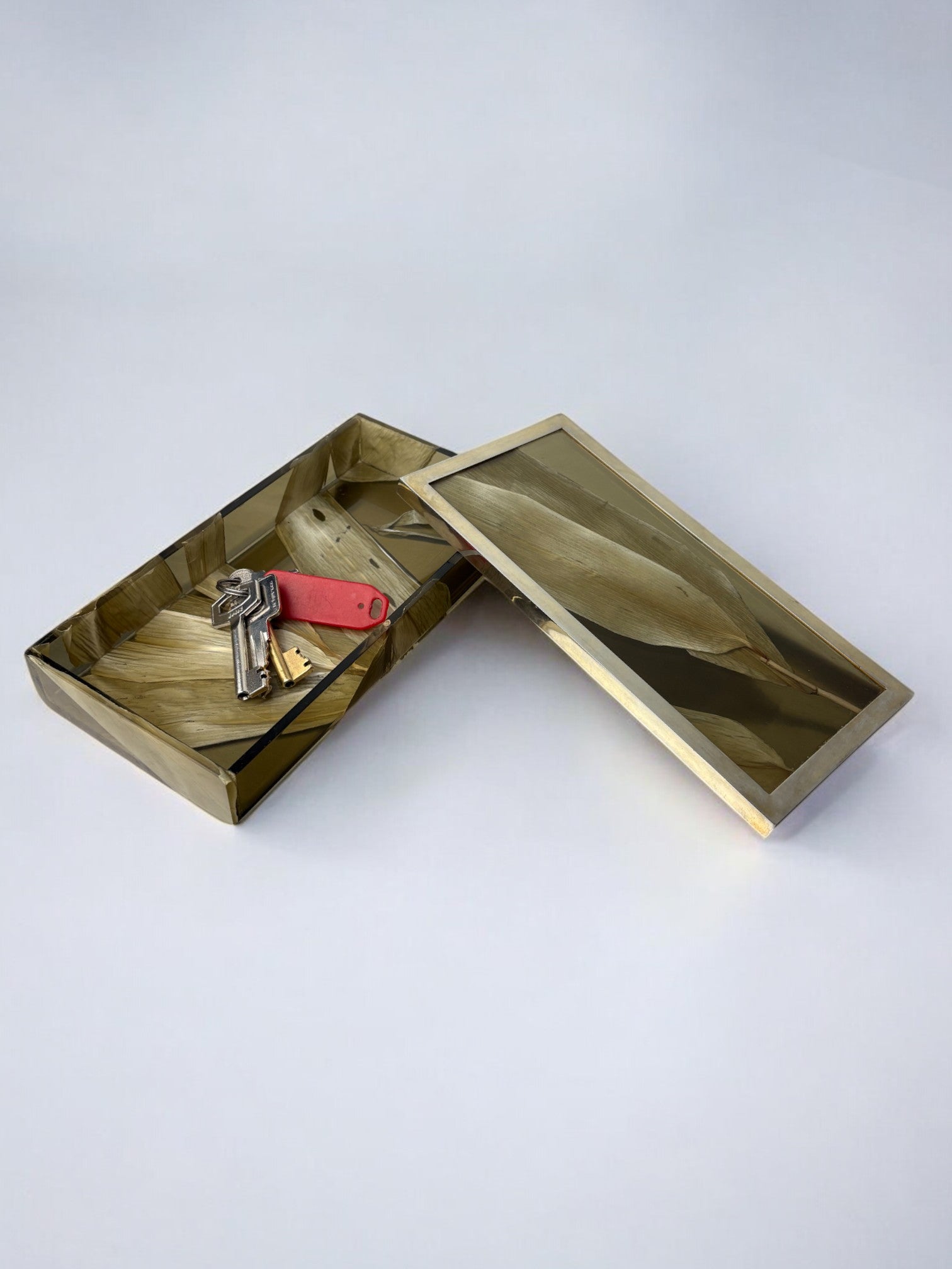 Aldo Tura Style vanity Box in lucite with dry tabaco leaves, 1970's