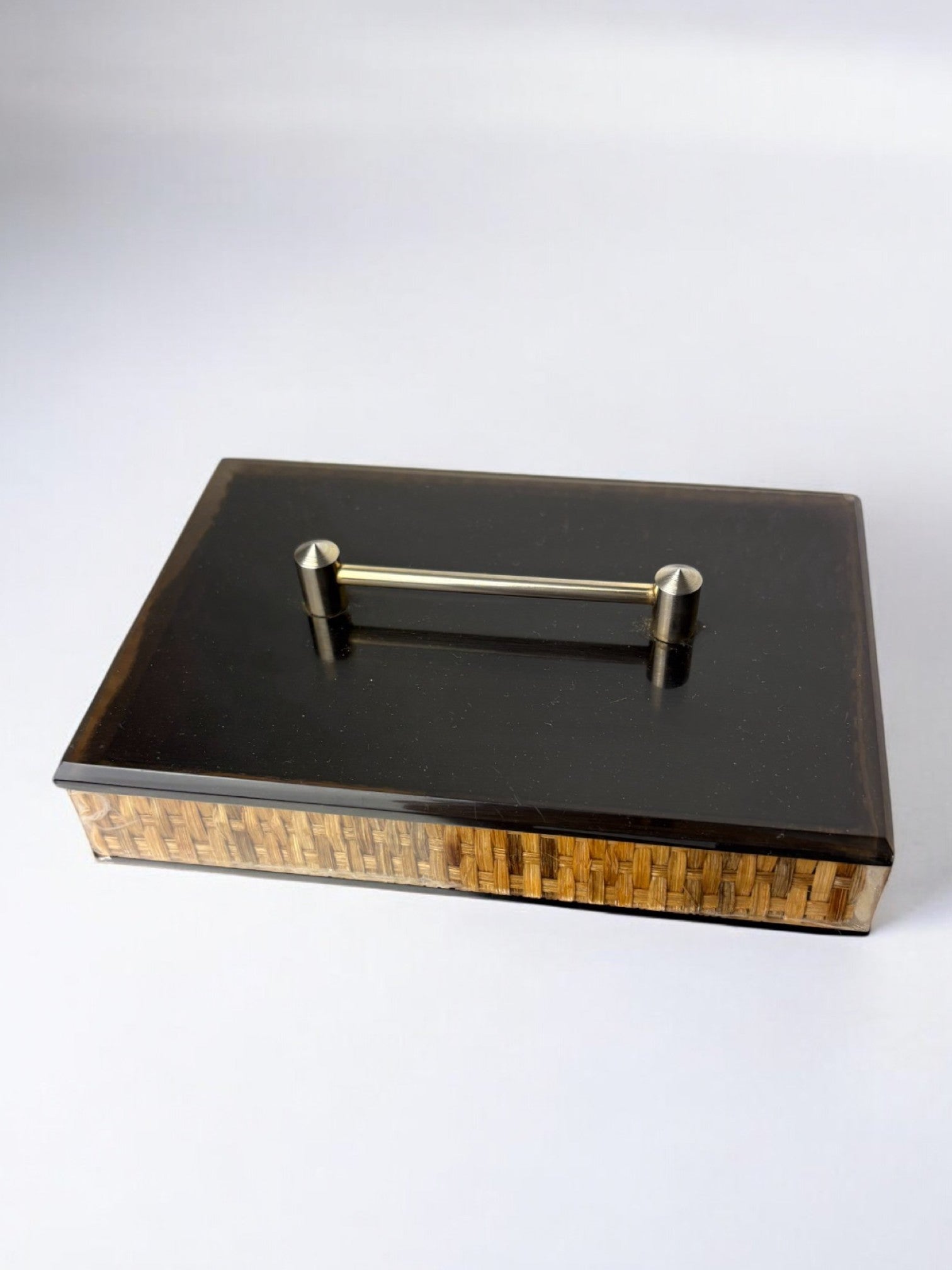 Christian Dior Style Lucite & Rattan vanity Box, 1970's